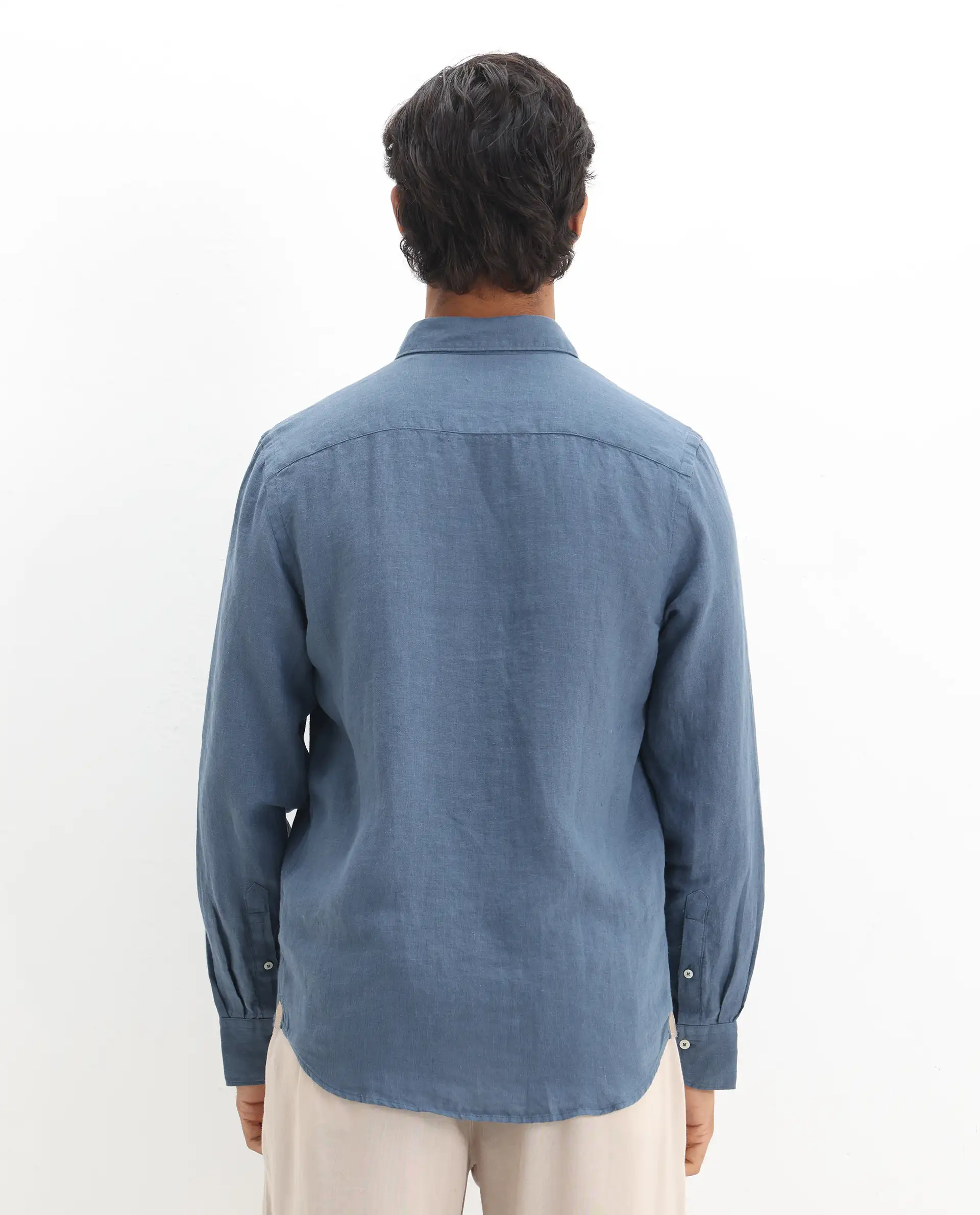 Rare Rabbit Men's Lucis Dusky Blue 100% Linen Plain Regular Fit Full Sleeve Collared Shirt - Image 9