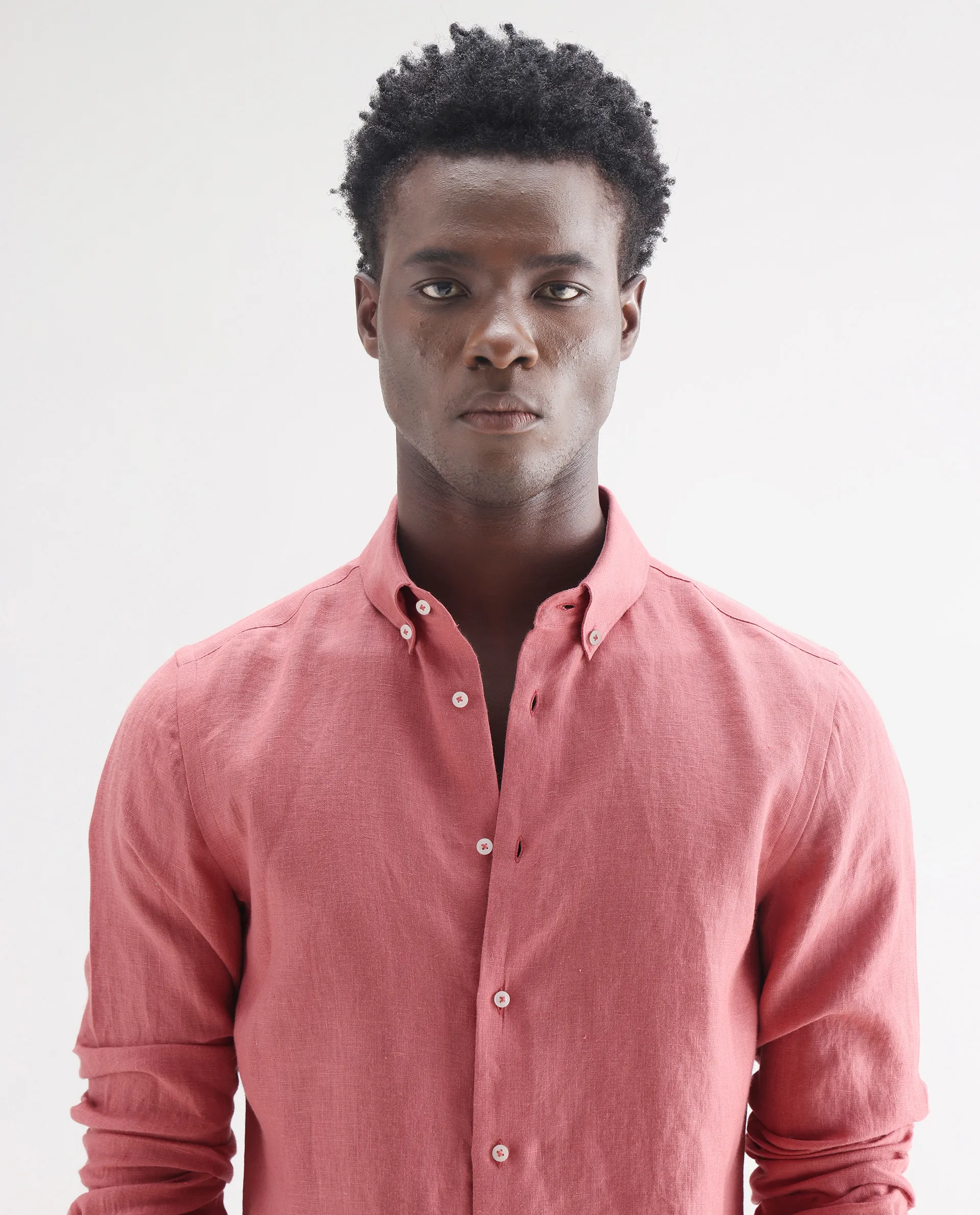 Rare Rabbit Men's Lucis Dusky Pink 100% Linen Plain Regular Fit Full Sleeve Collared Shirt - Image 6