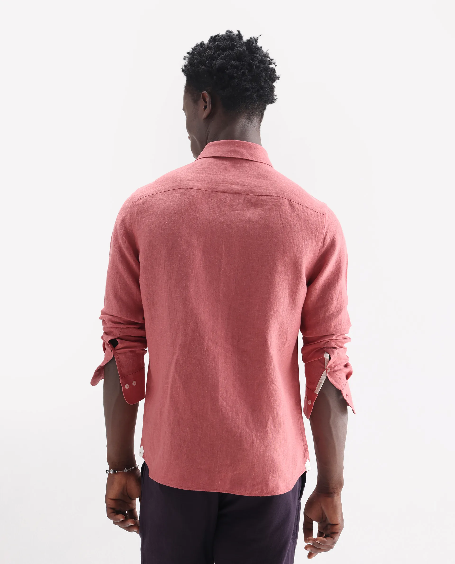 Rare Rabbit Men's Lucis Dusky Pink 100% Linen Plain Regular Fit Full Sleeve Collared Shirt - Image 8