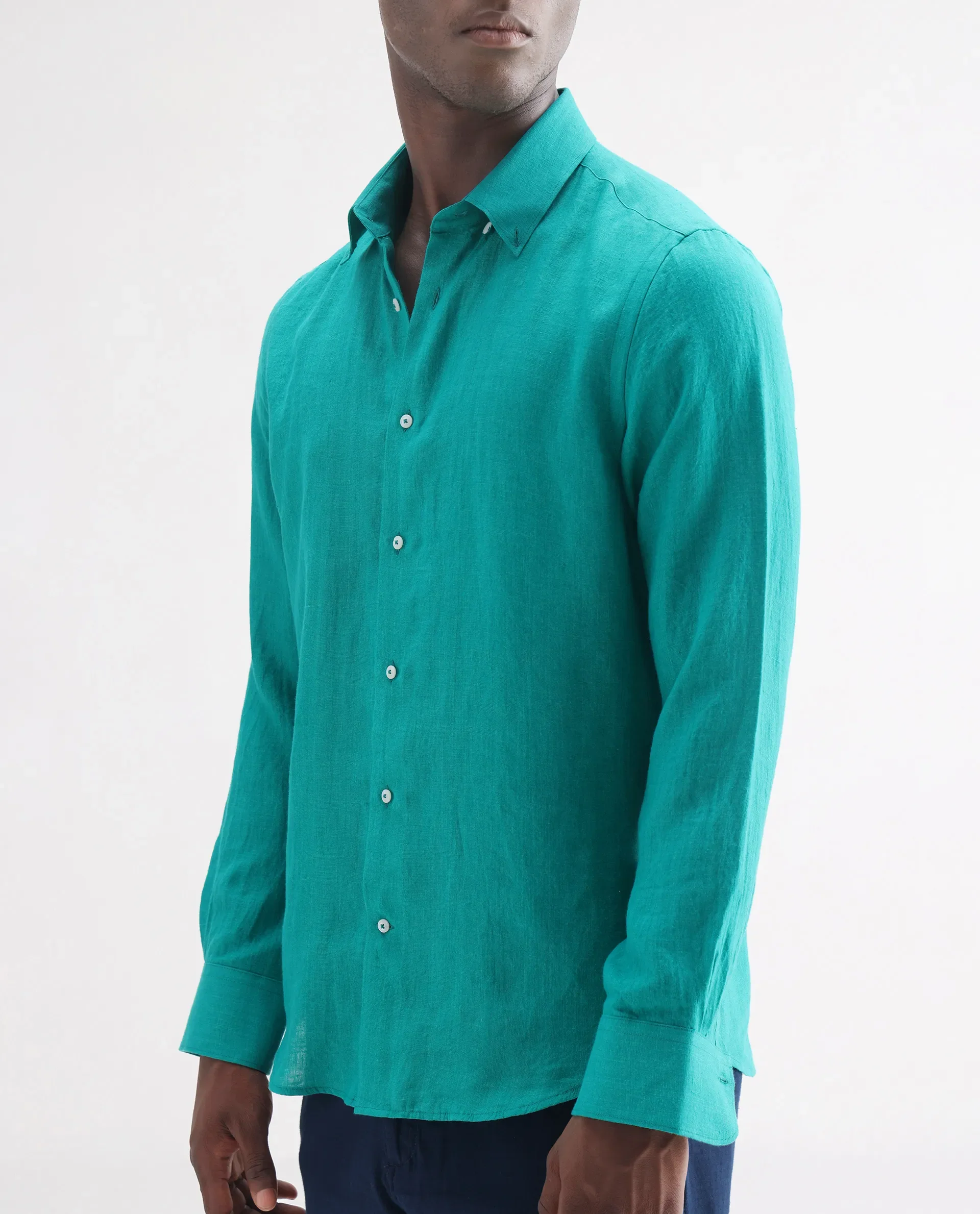 Rare Rabbit Men's Lucis Flouroscent Green 100% Linen Plain Regular Fit Full Sleeve Collared Shirt - Image 3