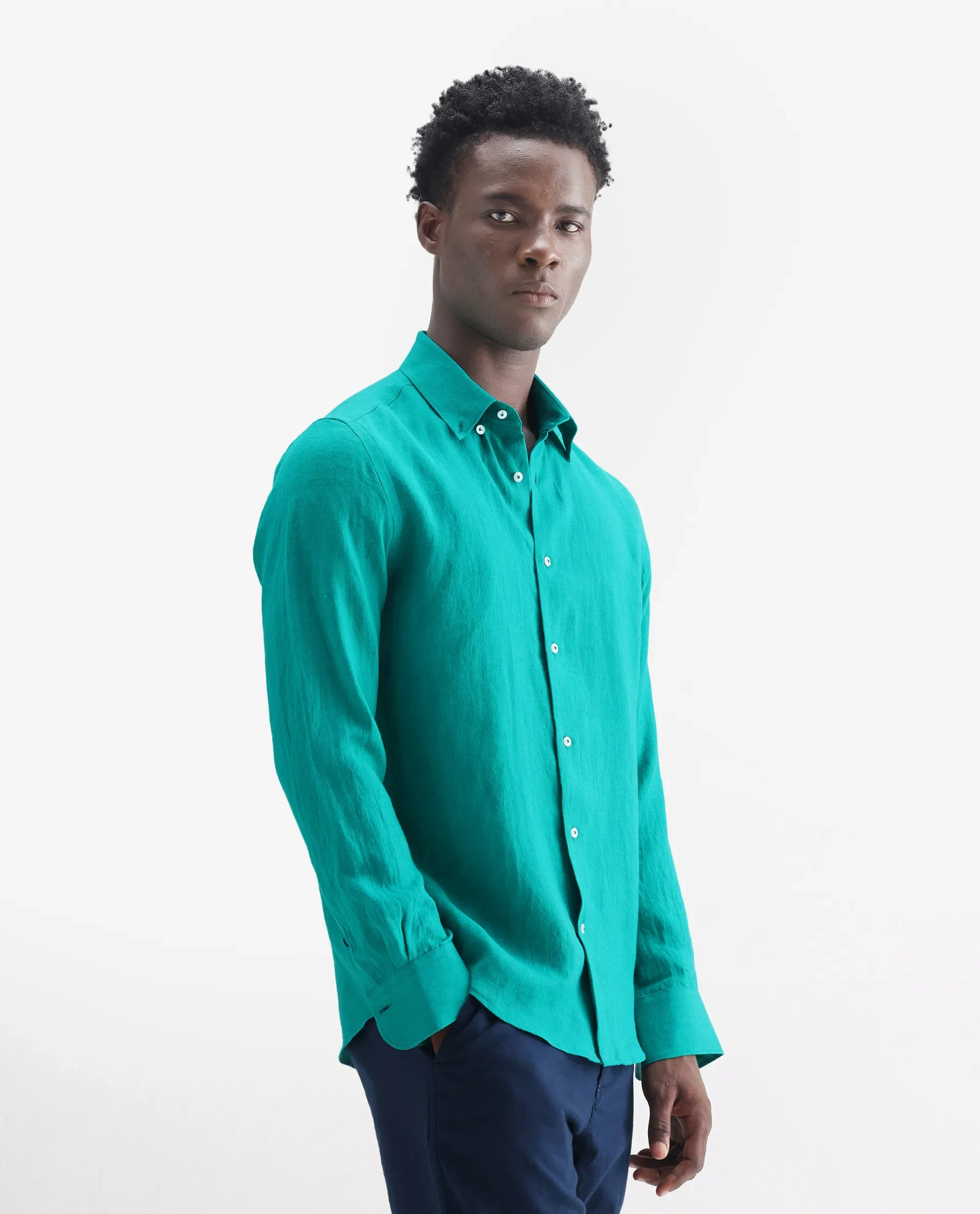 Rare Rabbit Men's Lucis Flouroscent Green 100% Linen Plain Regular Fit Full Sleeve Collared Shirt - Image 4