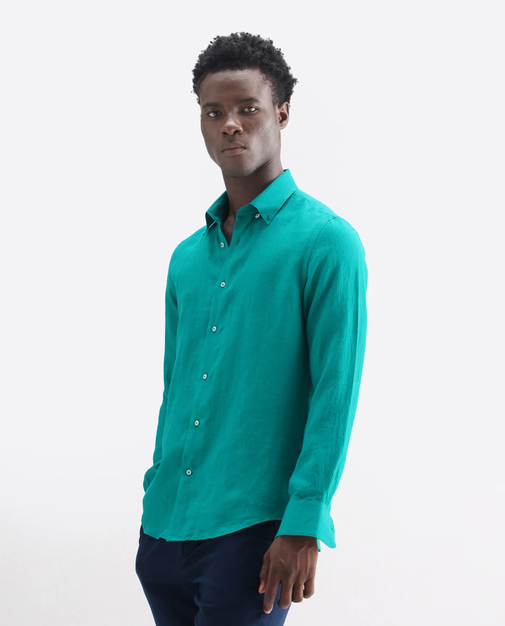 Rare Rabbit Men's Lucis Flouroscent Green 100% Linen Plain Regular Fit Full Sleeve Collared Shirt - Image 5