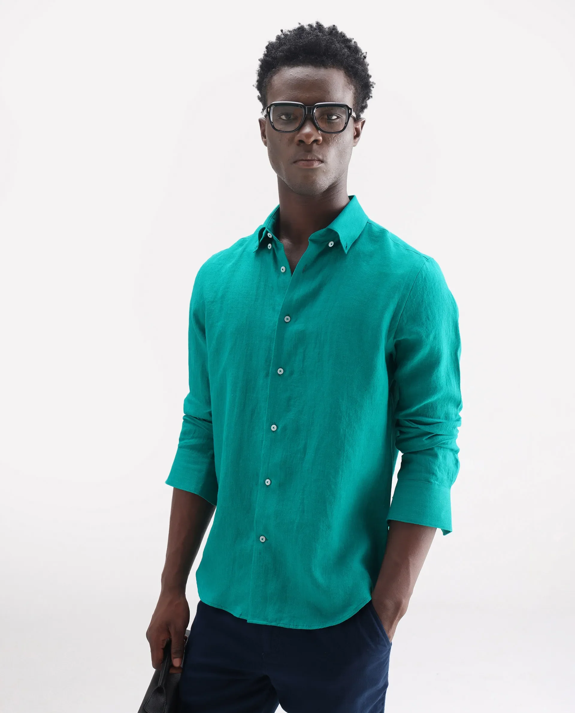 Rare Rabbit Men's Lucis Flouroscent Green 100% Linen Plain Regular Fit Full Sleeve Collared Shirt - Image 7