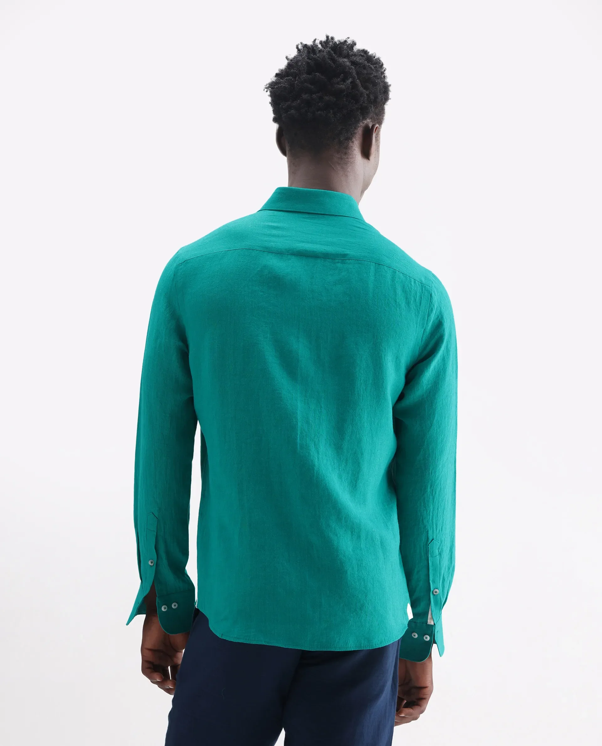 Rare Rabbit Men's Lucis Flouroscent Green 100% Linen Plain Regular Fit Full Sleeve Collared Shirt - Image 8