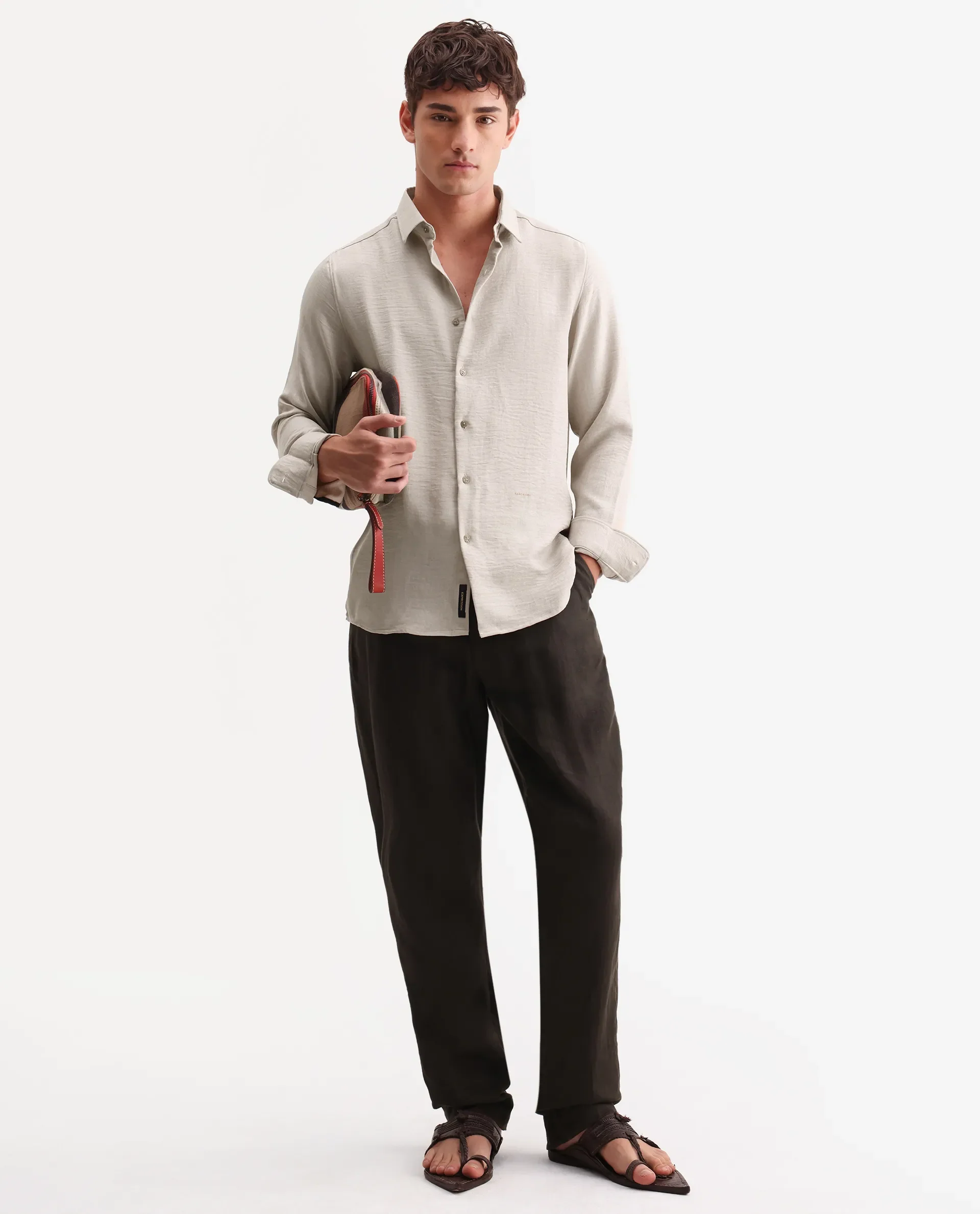 Rare Rabbit Men's Lucis Grey 100% Linen Plain Regular Fit Full Sleeve Collared Shirt - Image 2