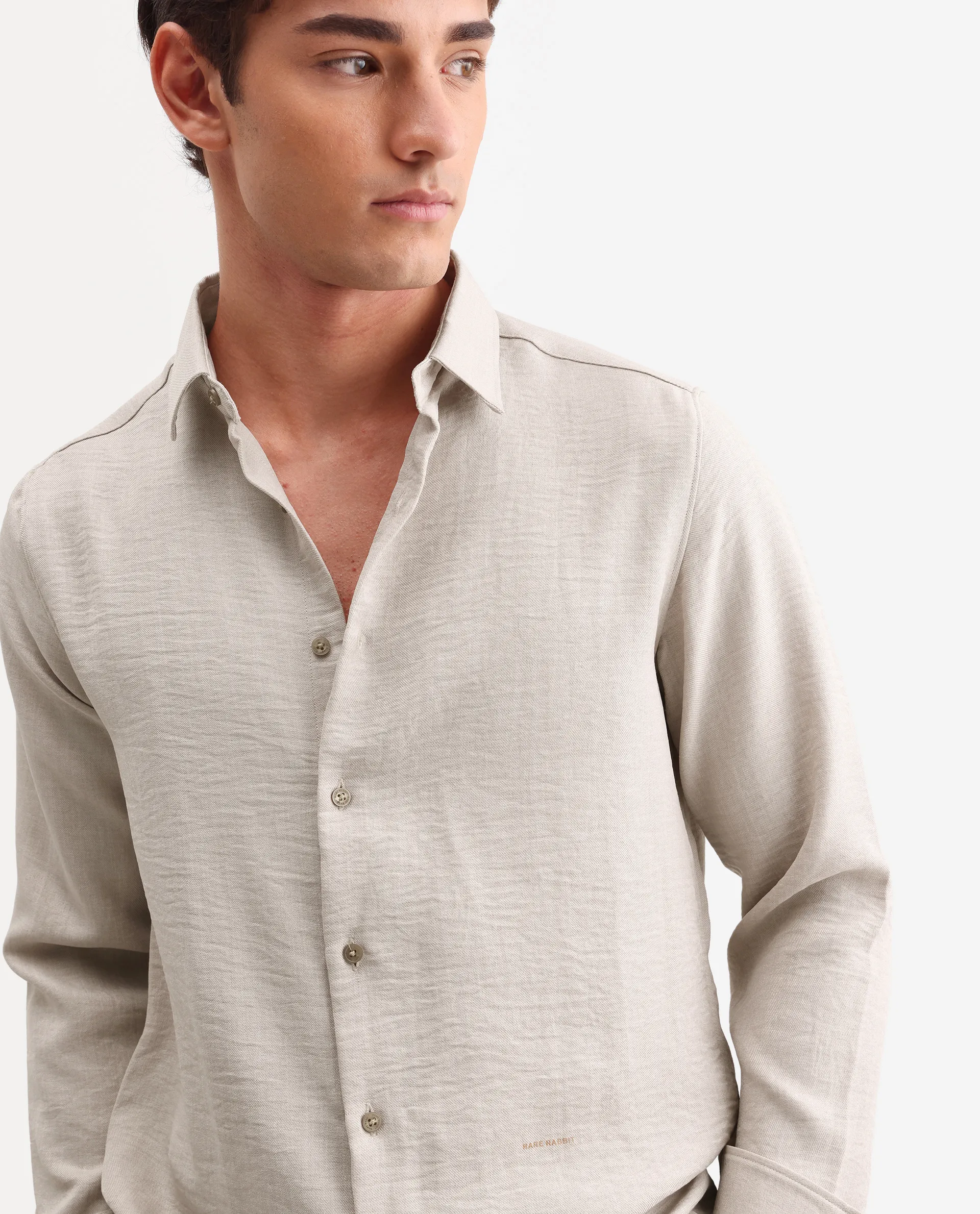 Rare Rabbit Men's Lucis Grey 100% Linen Plain Regular Fit Full Sleeve Collared Shirt - Image 3