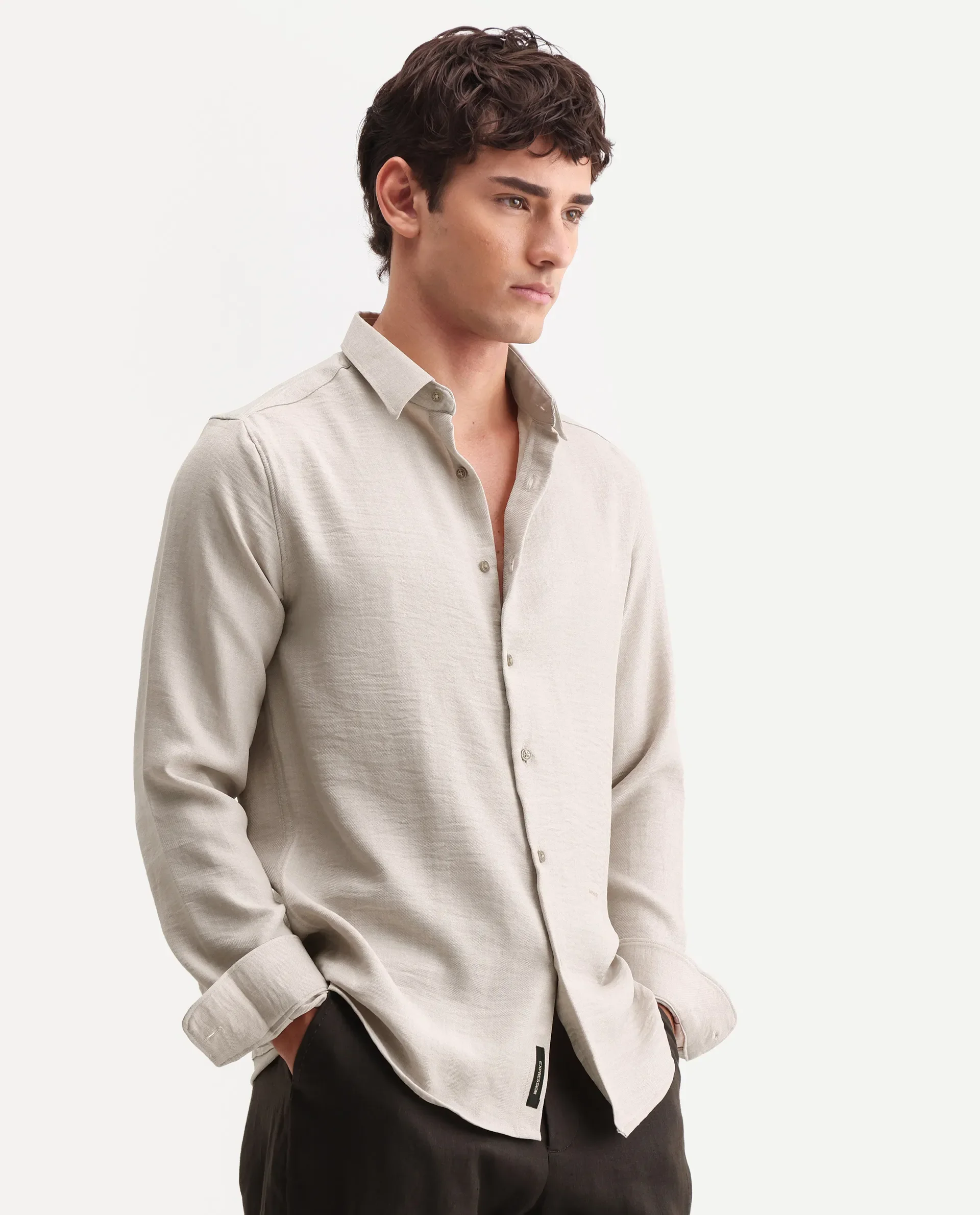 Rare Rabbit Men's Lucis Grey 100% Linen Plain Regular Fit Full Sleeve Collared Shirt - Image 6