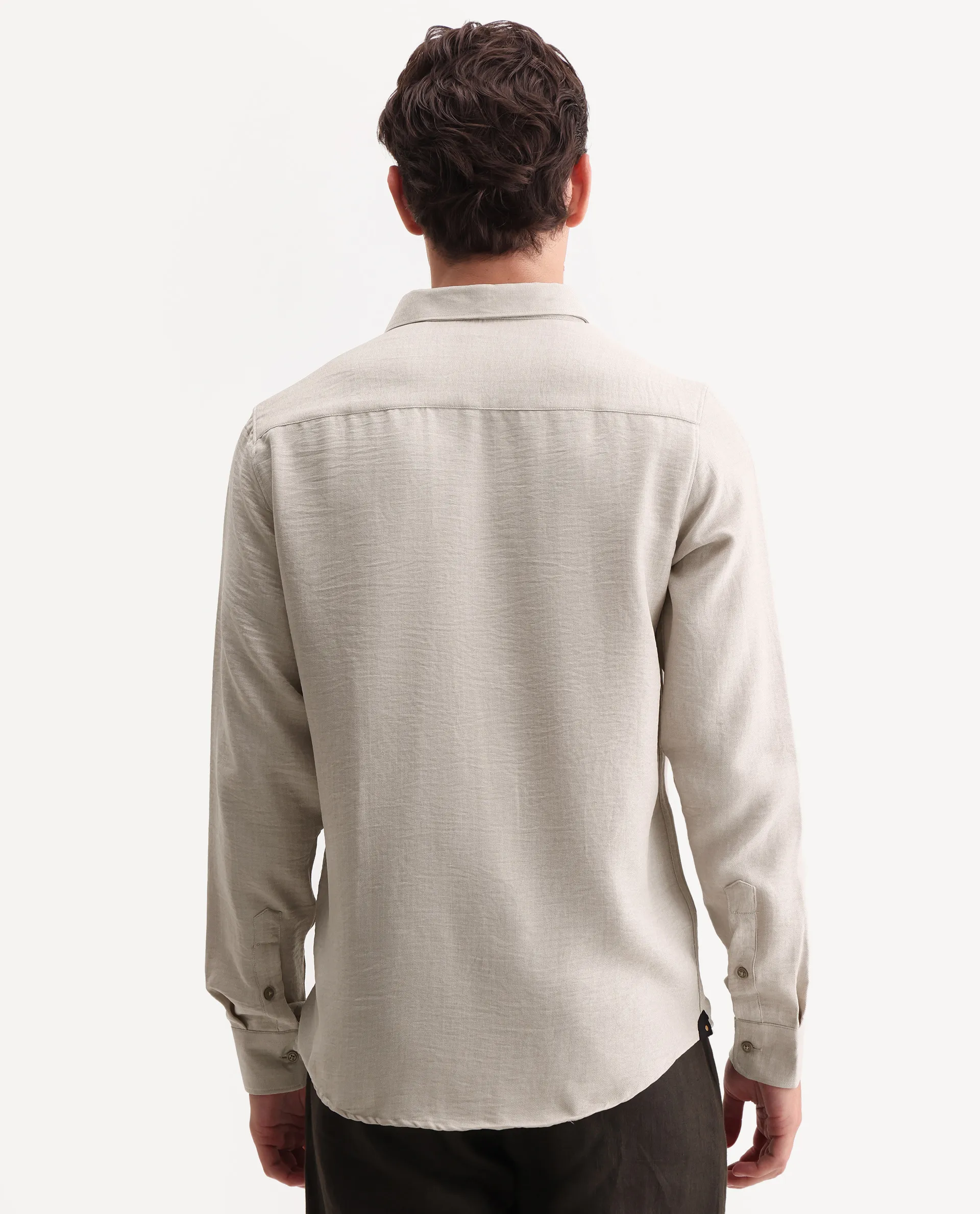 Rare Rabbit Men's Lucis Grey 100% Linen Plain Regular Fit Full Sleeve Collared Shirt - Image 8
