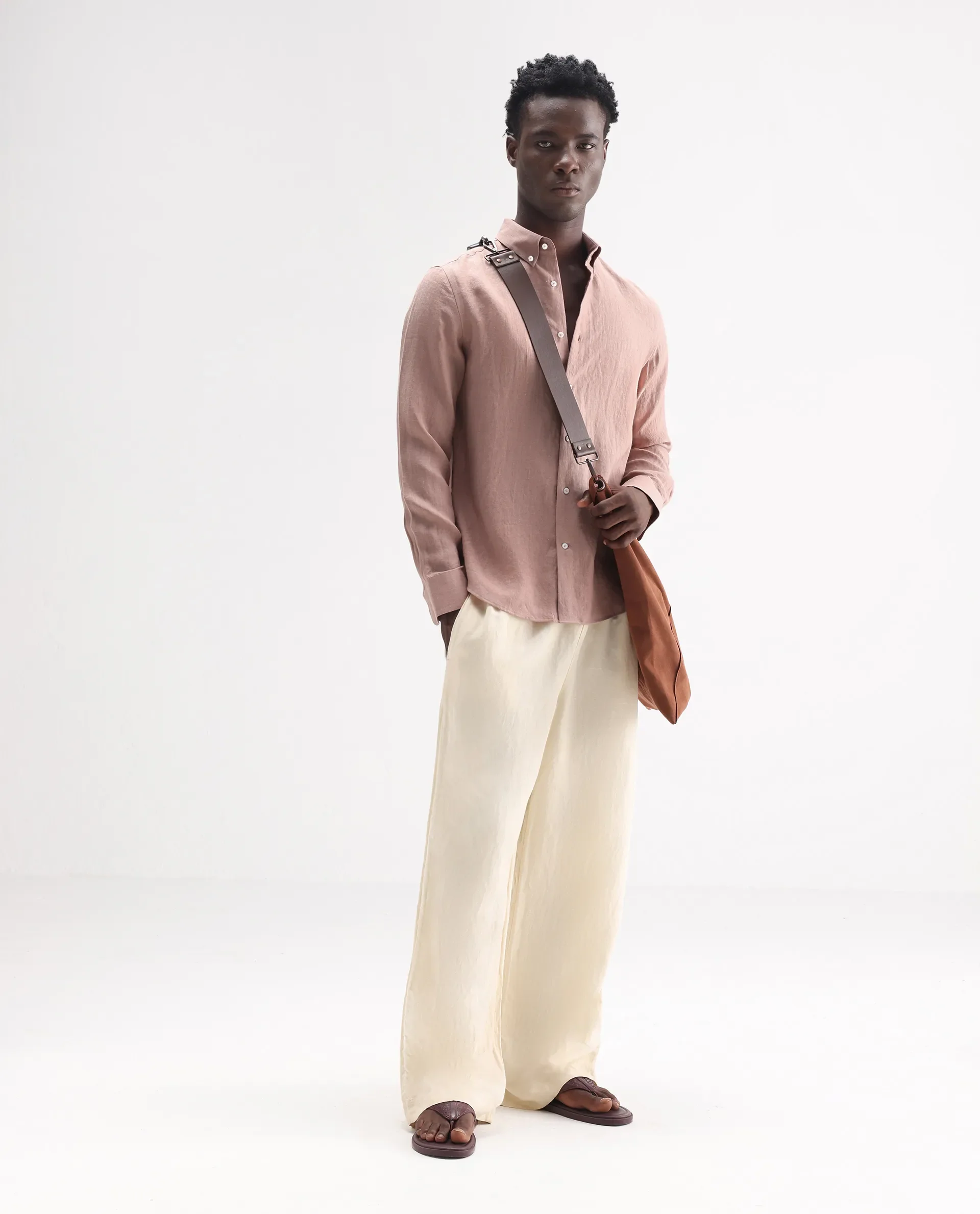 Rare Rabbit Men's Lucis Mauve 100% Linen Plain Regular Fit Full Sleeve Collared Shirt - Image 2