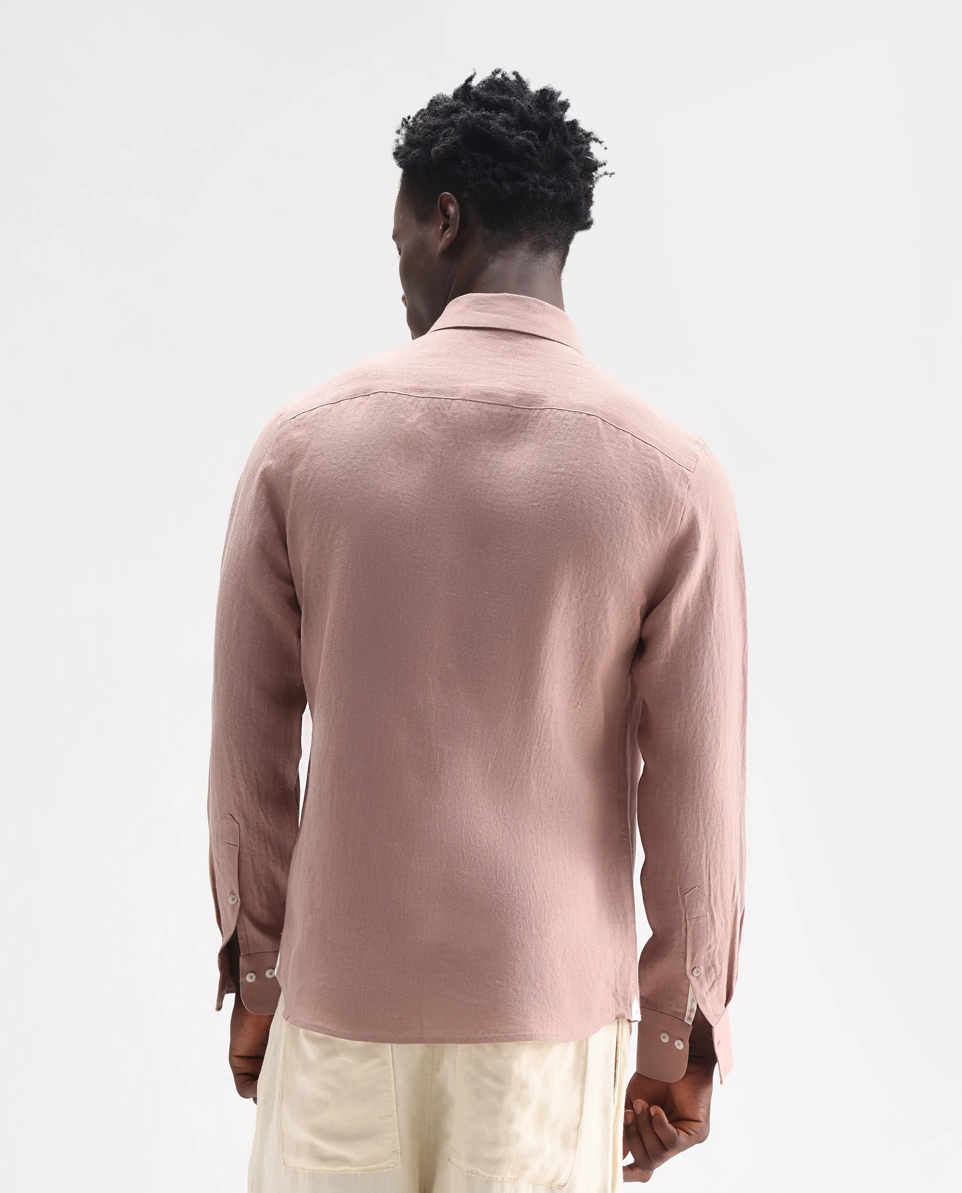 Rare Rabbit Men's Lucis Mauve 100% Linen Plain Regular Fit Full Sleeve Collared Shirt - Image 7