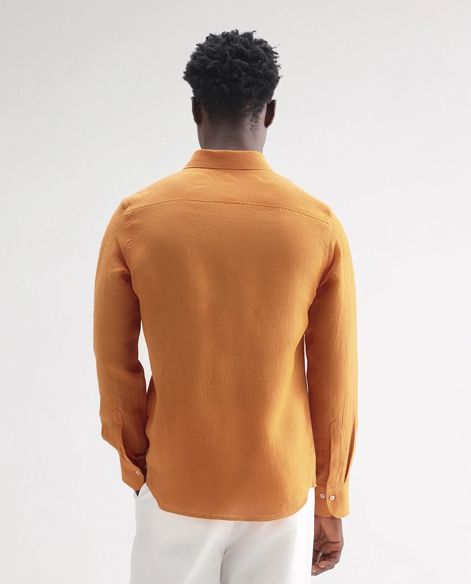 Rare Rabbit Men's Lucis Mustard 100% Linen Plain Regular Fit Full Sleeve Collared Shirt - Image 8