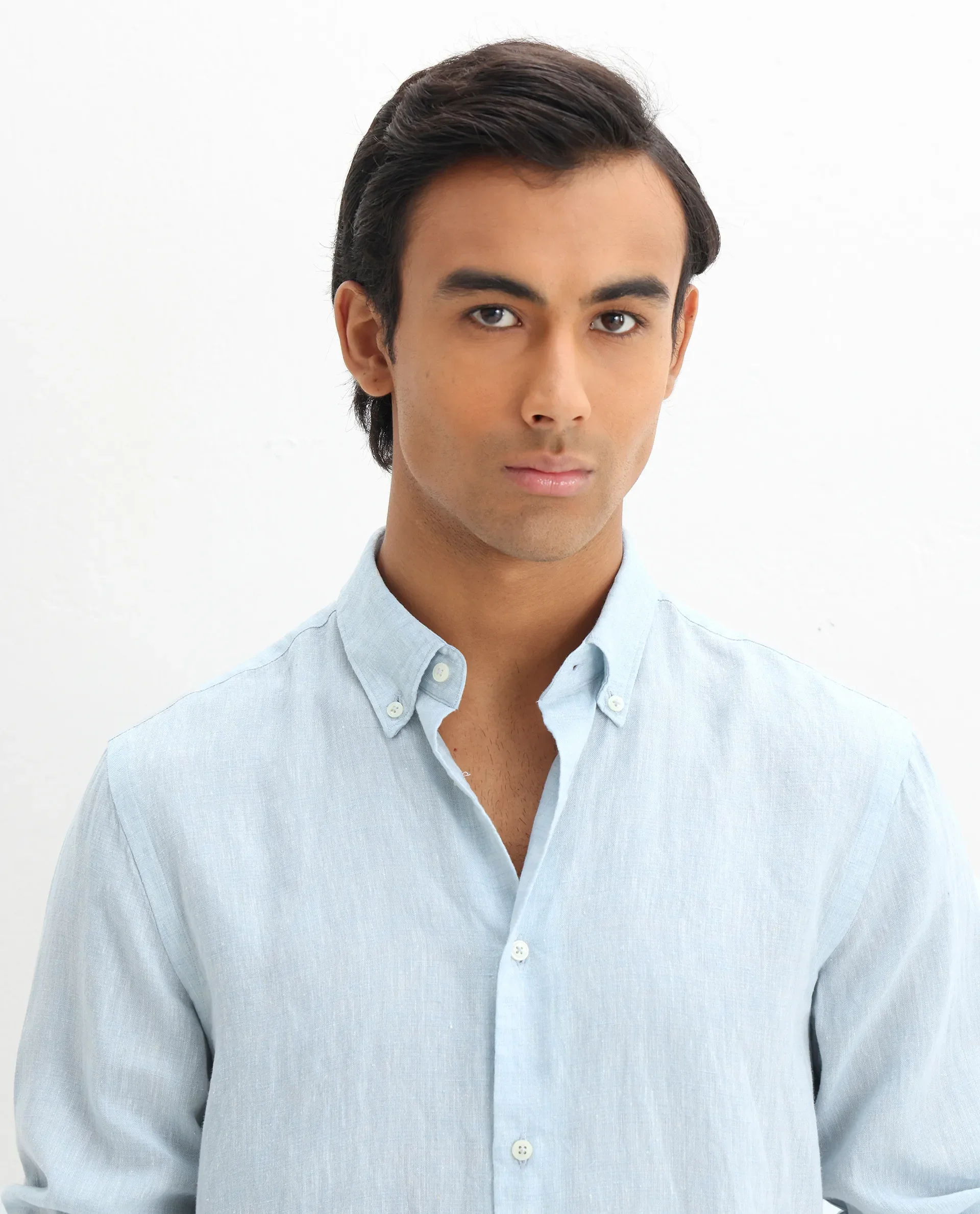 Rare Rabbit Men's Lucis Light Blue 100% Linen Plain Regular Fit Full Sleeve Collared Shirt - Image 5