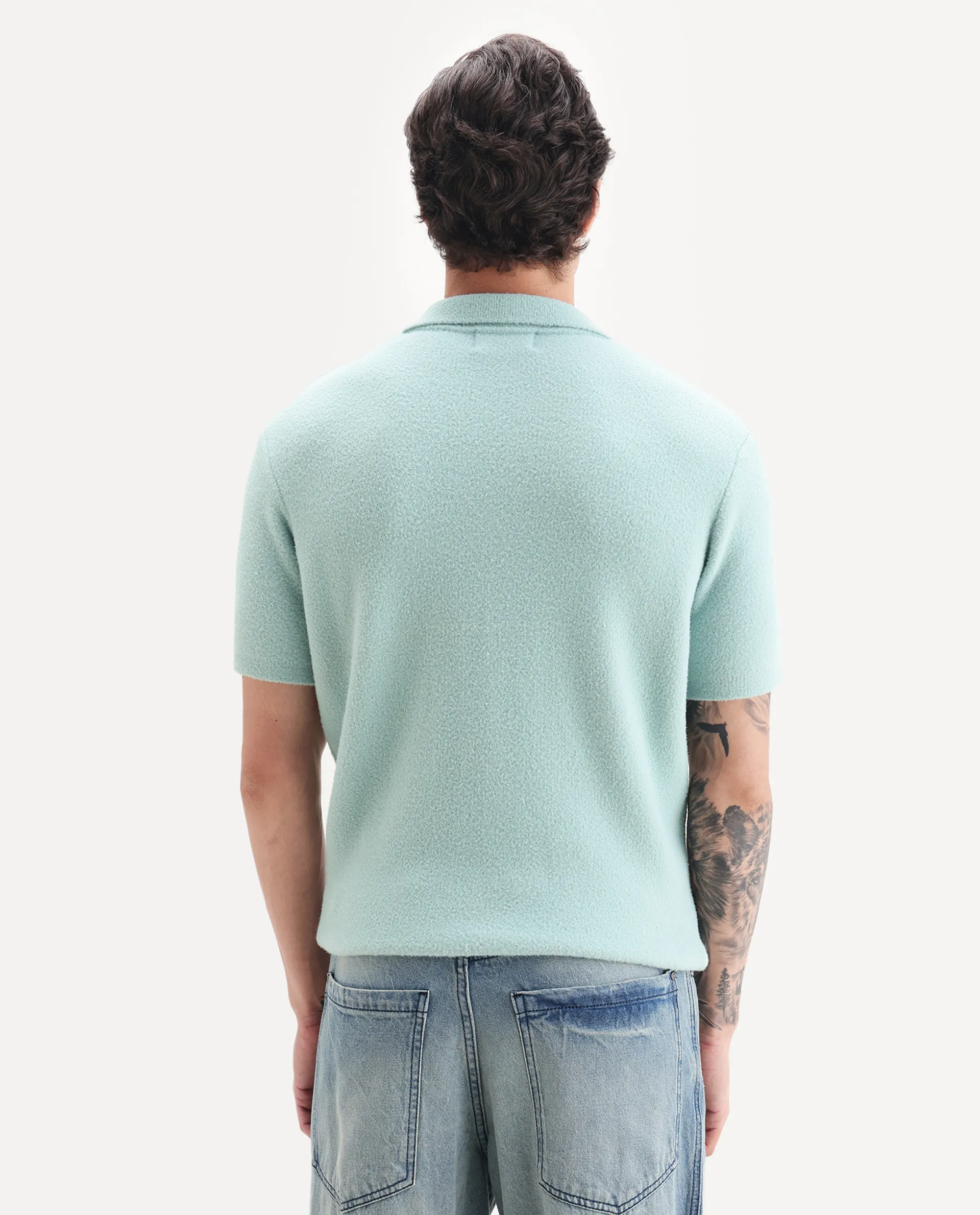 Rare Rabbit Men's Luco Blue Cotton Blend Fabric Collared Neck Regular Plain Polo - Image 7