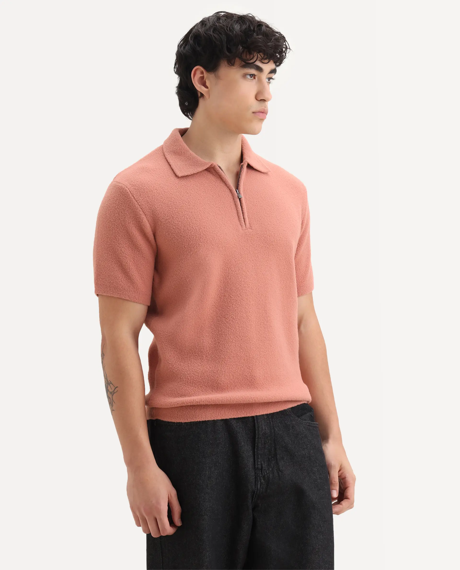 Rare Rabbit Men's Luco Orange Cotton Blend Fabric Collared Neck Regular Plain Polo - Image 4