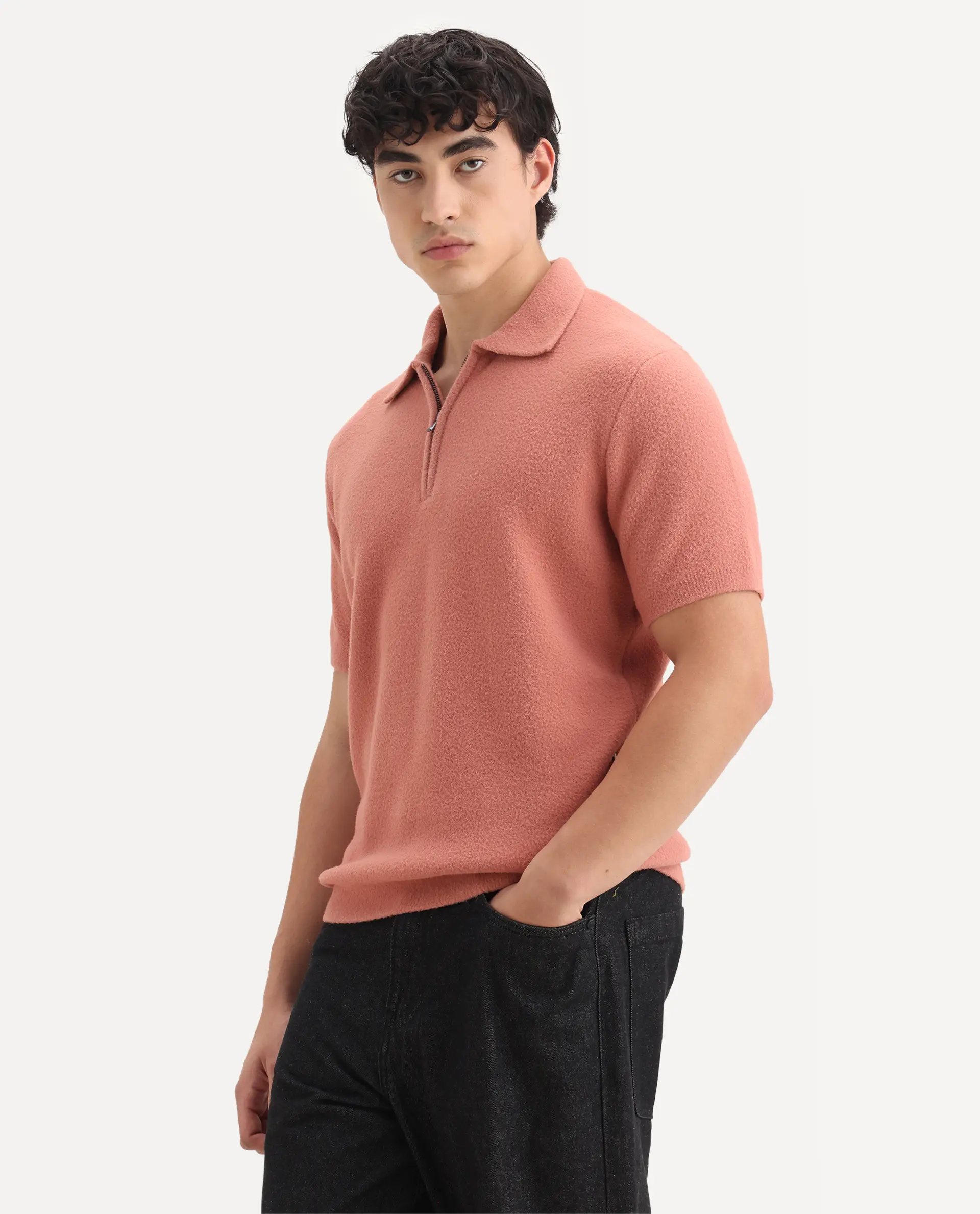 Rare Rabbit Men's Luco Orange Cotton Blend Fabric Collared Neck Regular Plain Polo - Image 6