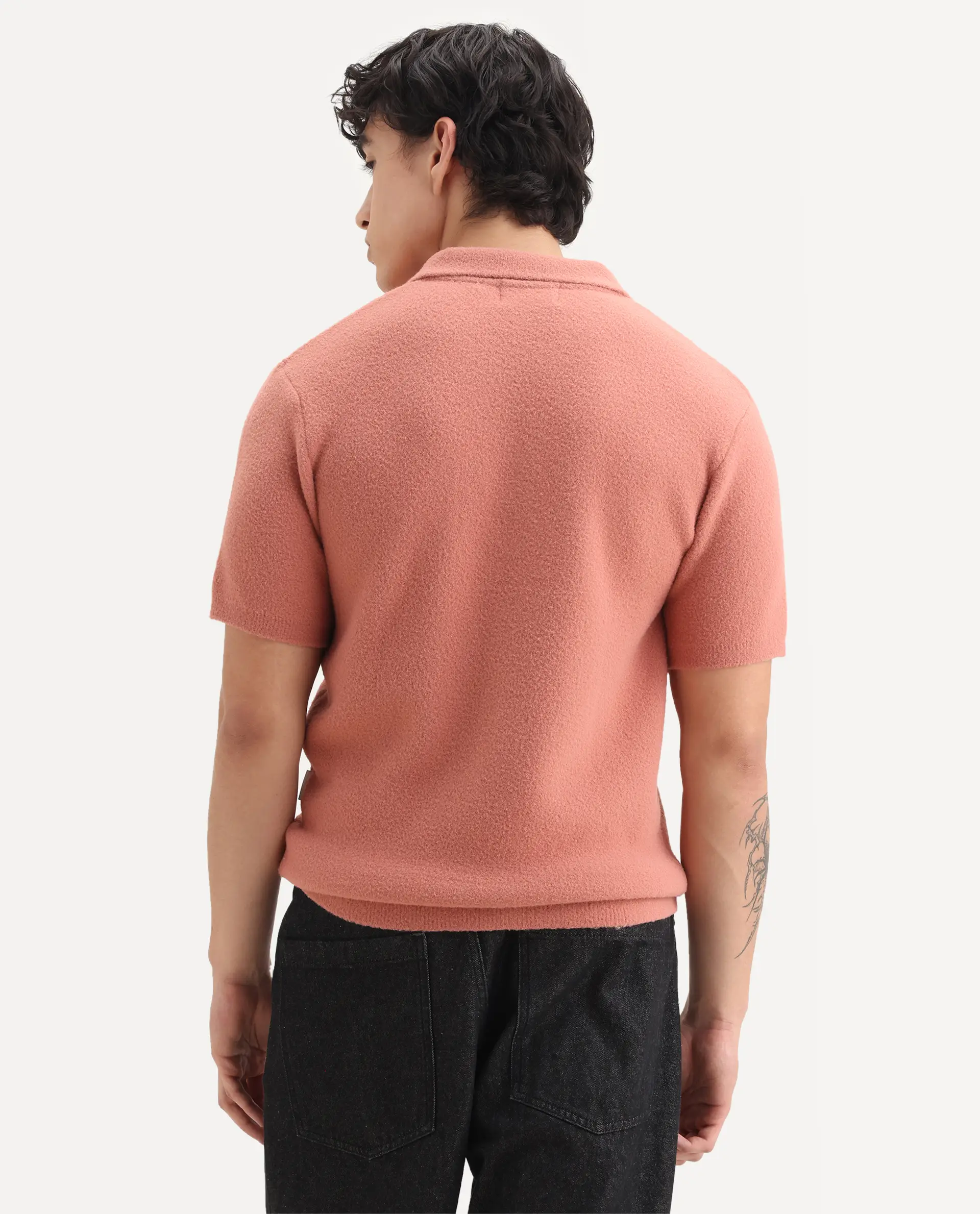 Rare Rabbit Men's Luco Orange Cotton Blend Fabric Collared Neck Regular Plain Polo - Image 7