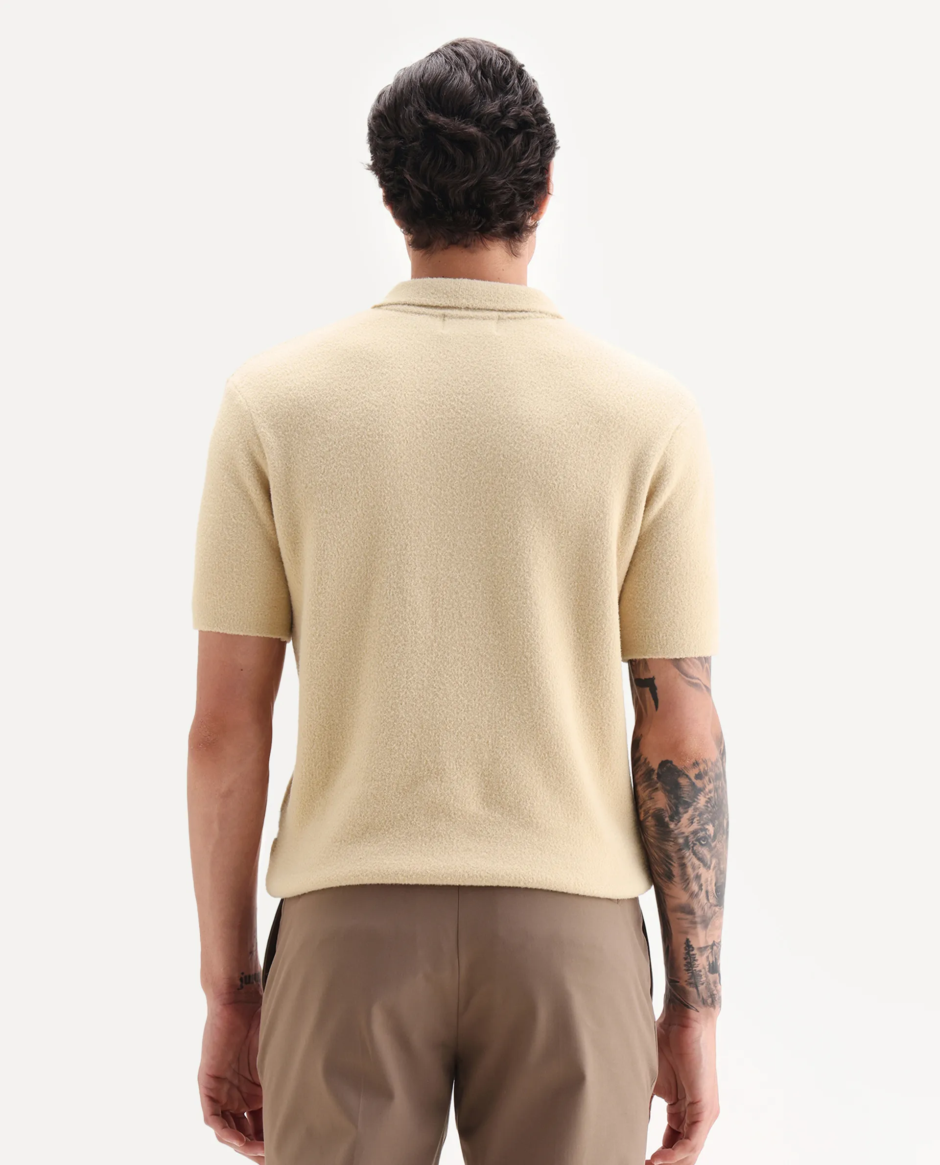 Rare Rabbit Men's Luco Yellow Cotton Blend Fabric Collared Neck Regular Plain Polo - Image 7