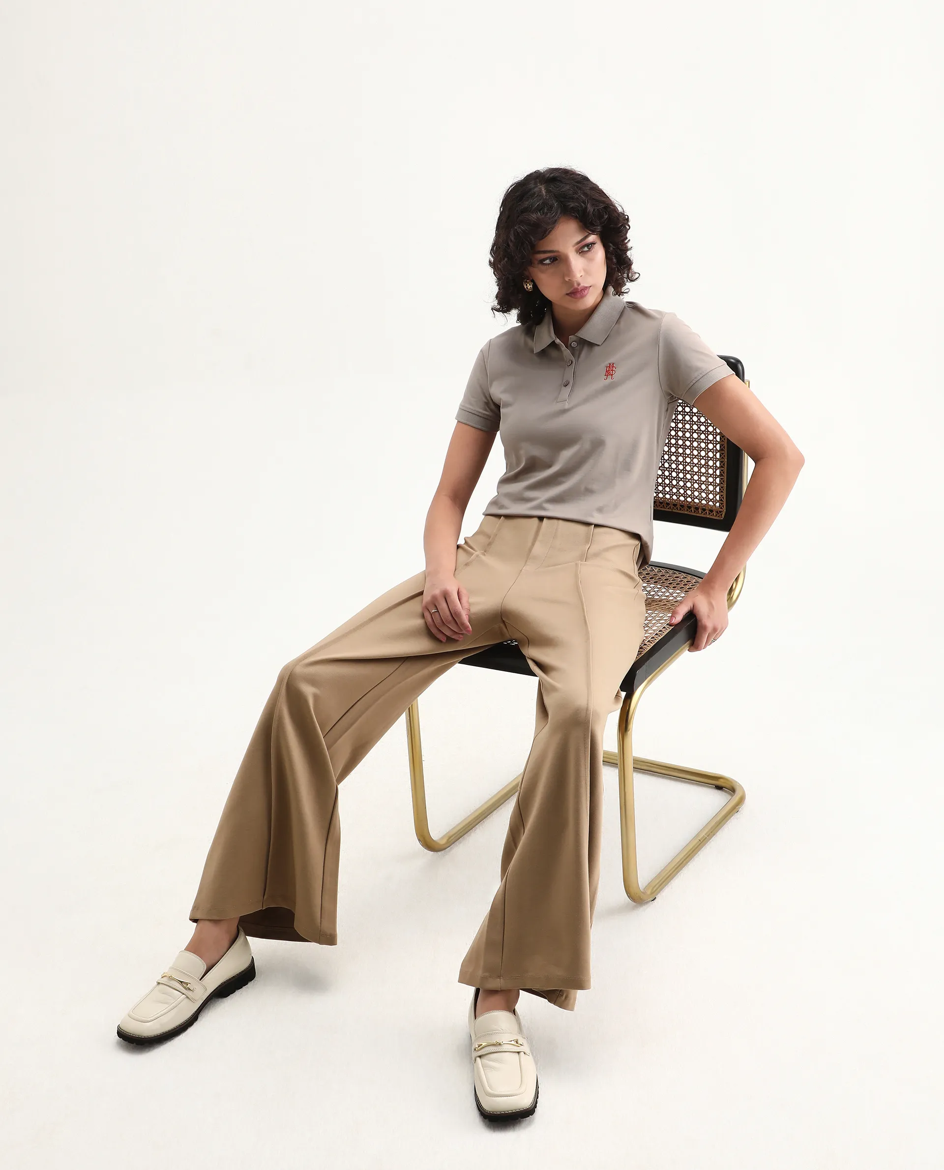 Rareism Women's Lugano Dusky Brown Cotton Blend Polo Neck Plain Regular Fit Polo - Image 2