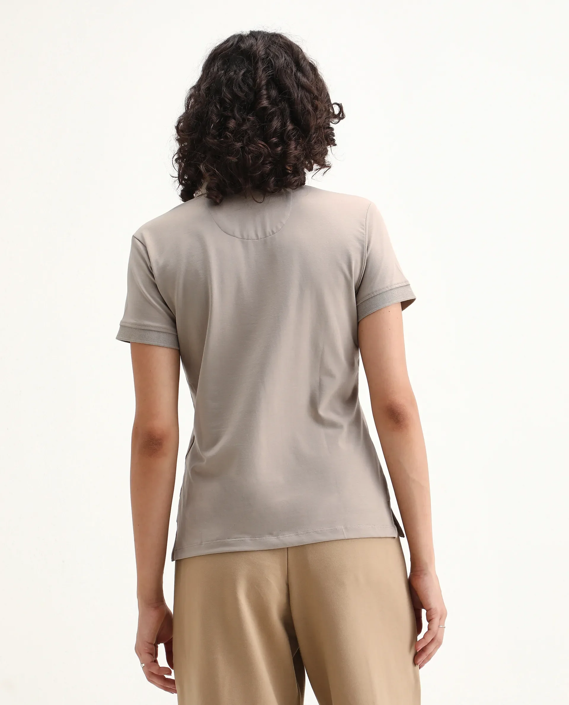 Rareism Women's Lugano Dusky Brown Cotton Blend Polo Neck Plain Regular Fit Polo - Image 7