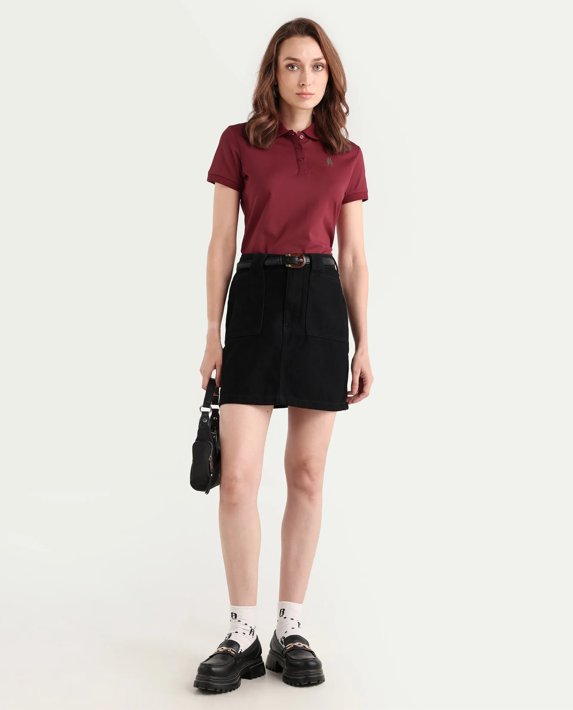 Rareism Women's Lugano Maroon Cotton Blend Polo Neck Plain Regular Fit Polo - Image 2