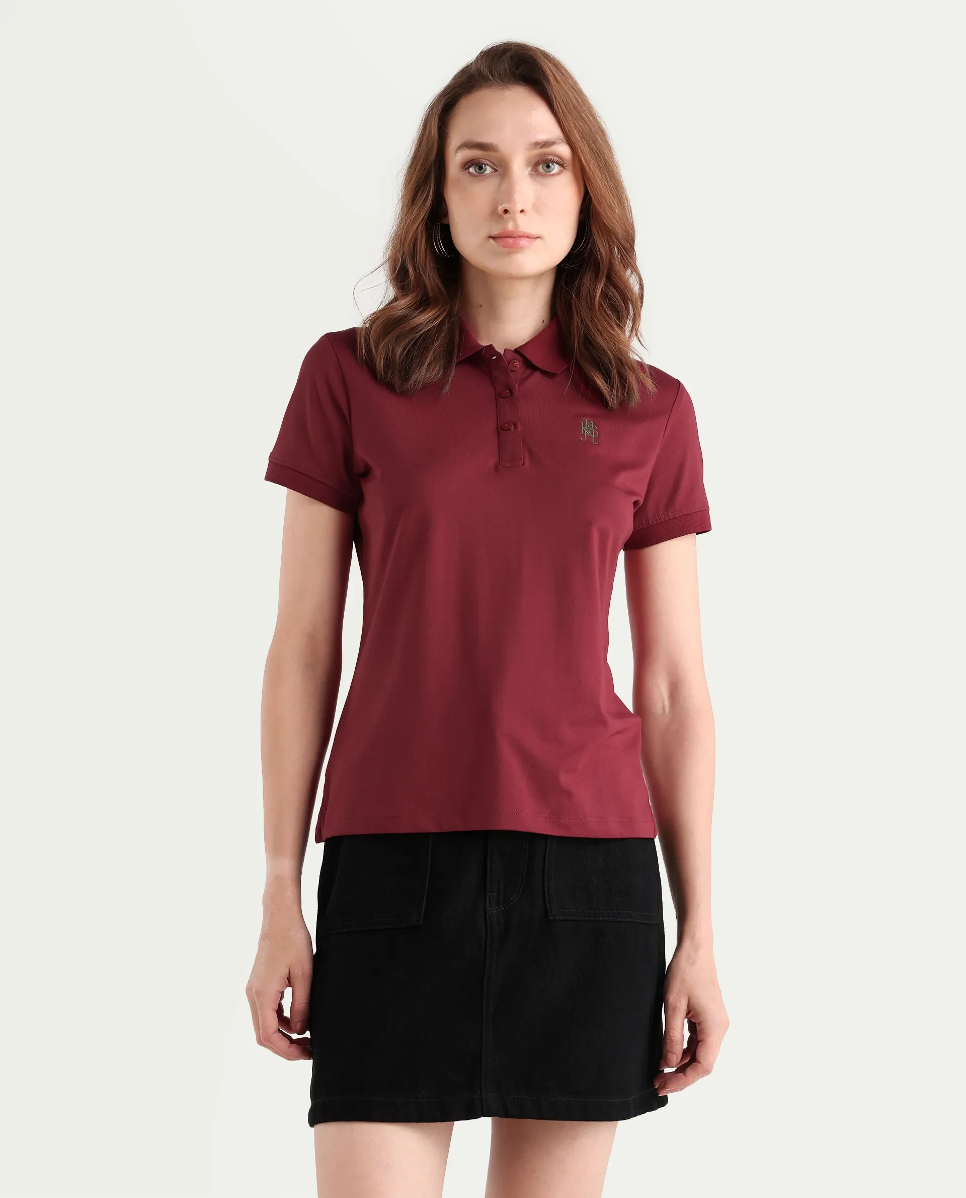Rareism Women's Lugano Maroon Cotton Blend Polo Neck Plain Regular Fit Polo - Image 3
