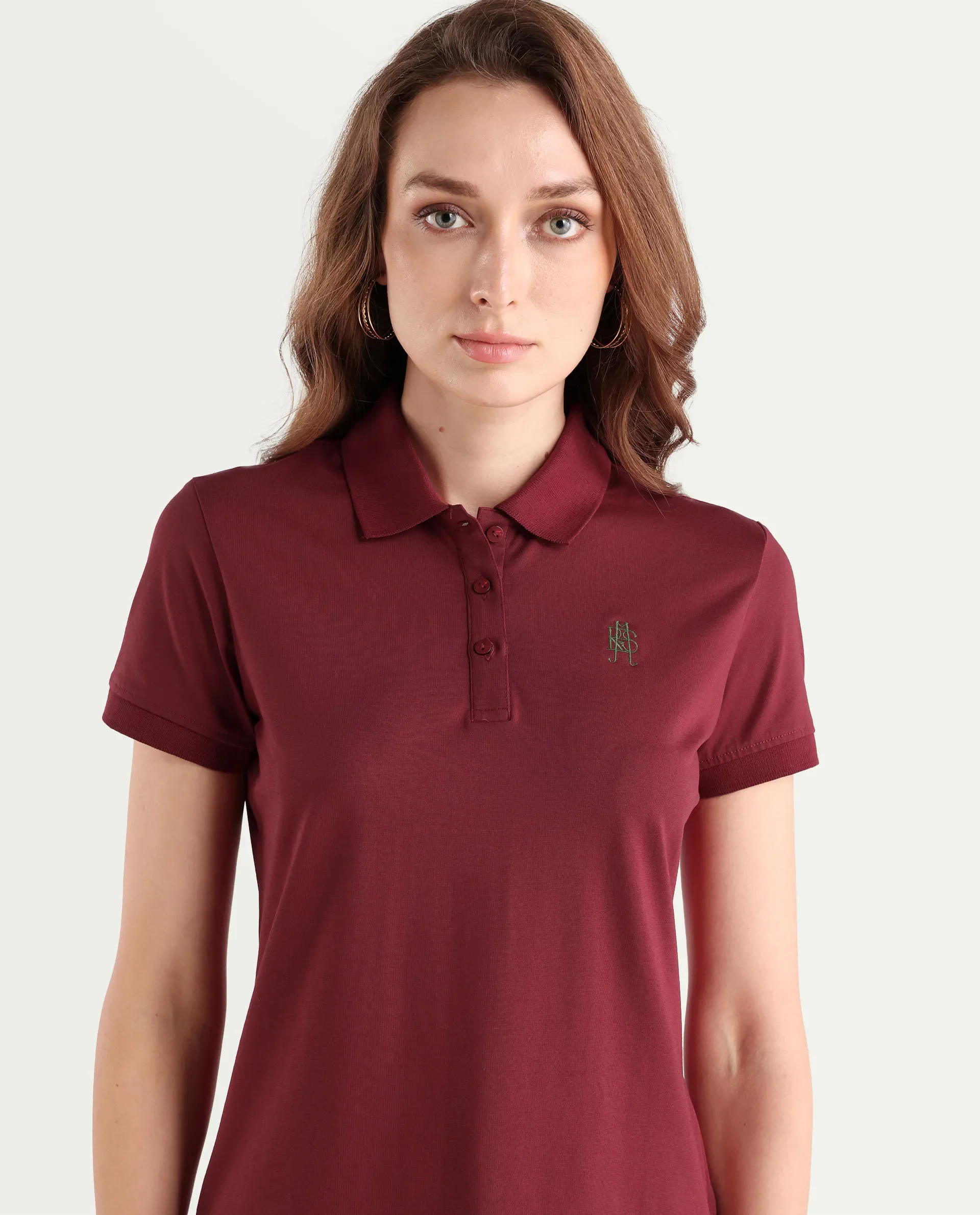 Rareism Women's Lugano Maroon Cotton Blend Polo Neck Plain Regular Fit Polo - Image 4