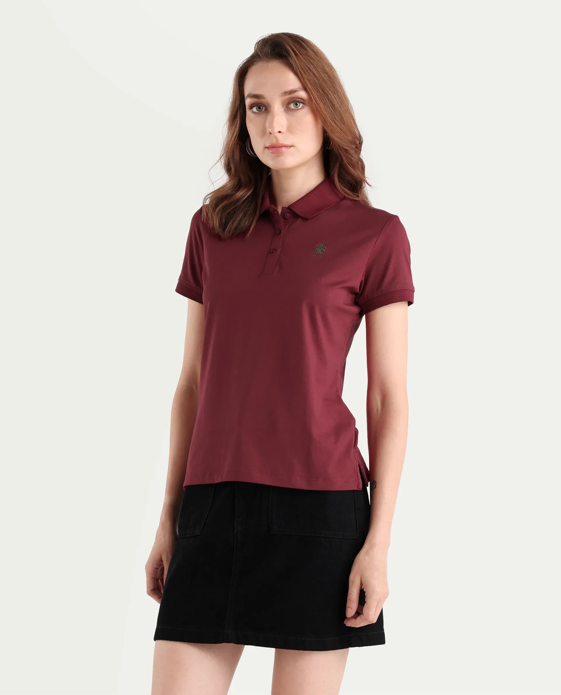 Rareism Women's Lugano Maroon Cotton Blend Polo Neck Plain Regular Fit Polo - Image 5