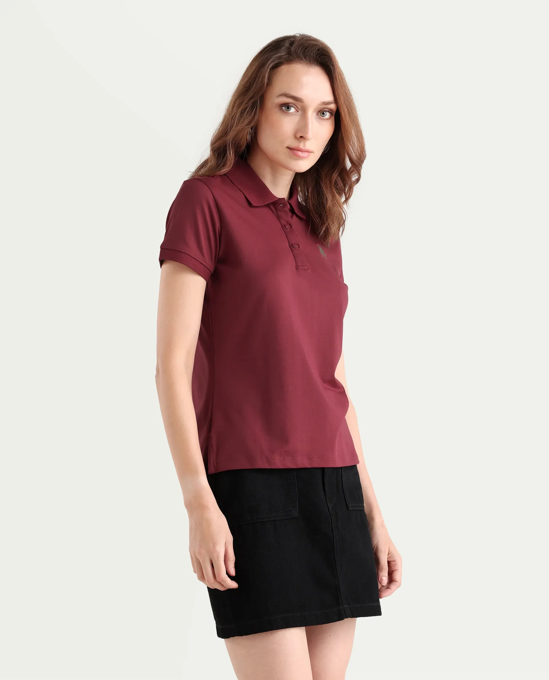 Rareism Women's Lugano Maroon Cotton Blend Polo Neck Plain Regular Fit Polo - Image 6