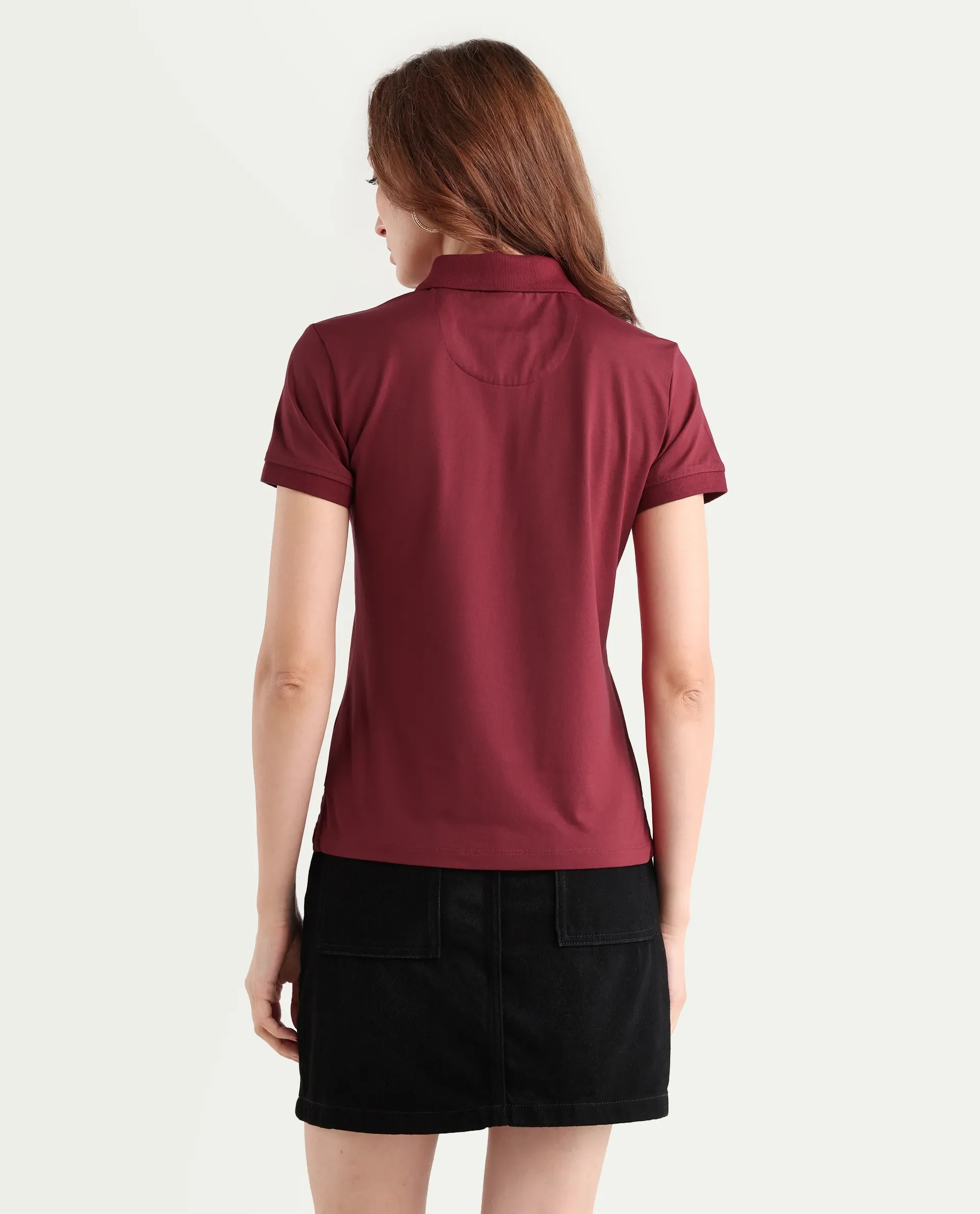 Rareism Women's Lugano Maroon Cotton Blend Polo Neck Plain Regular Fit Polo - Image 7