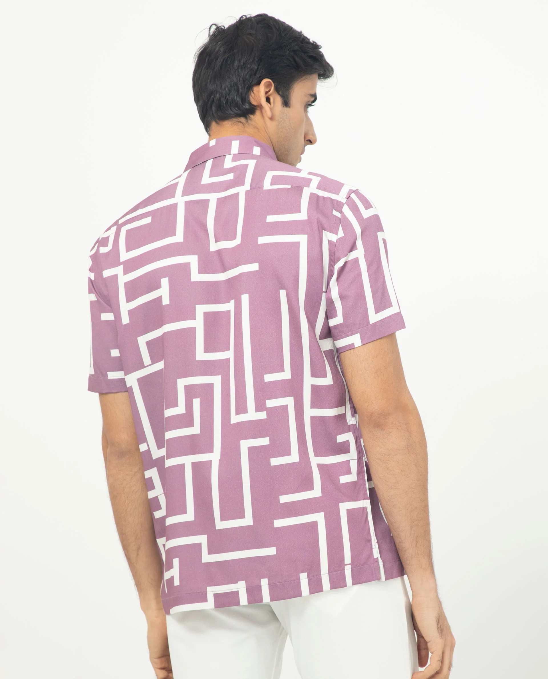 Rare Rabbit Men's Lugo Purple Cotton Geometric Print Regular Fit Half Sleeve Collared Shirt - Image 11