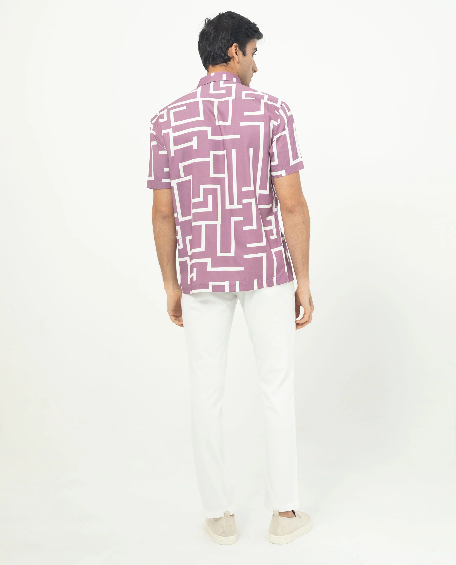 Rare Rabbit Men's Lugo Purple Cotton Geometric Print Regular Fit Half Sleeve Collared Shirt - Image 12