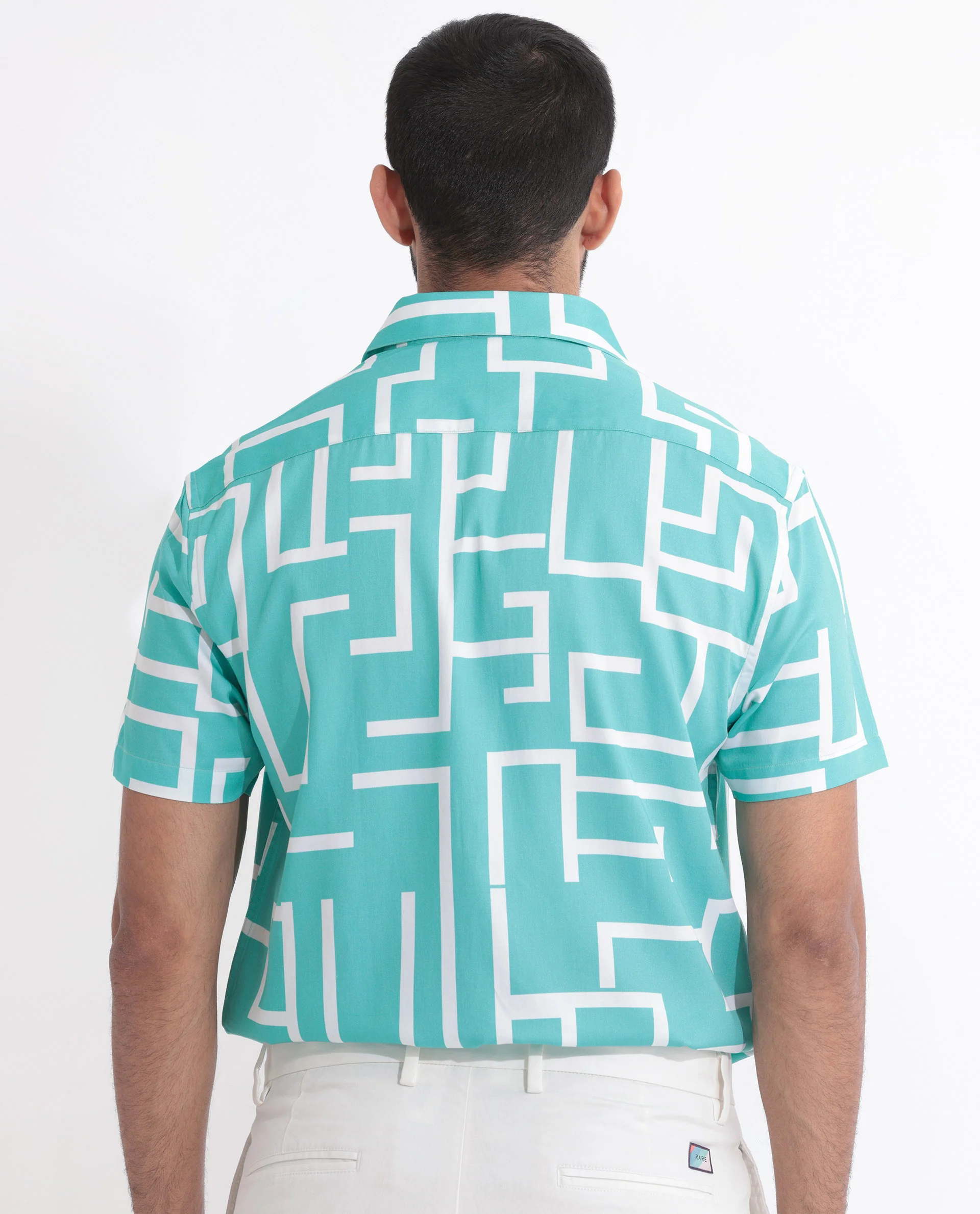 Rare Rabbit Men's Lugo Turq Cotton Geometric Print Regular Fit Half Sleeve Collared Shirt - Image 6