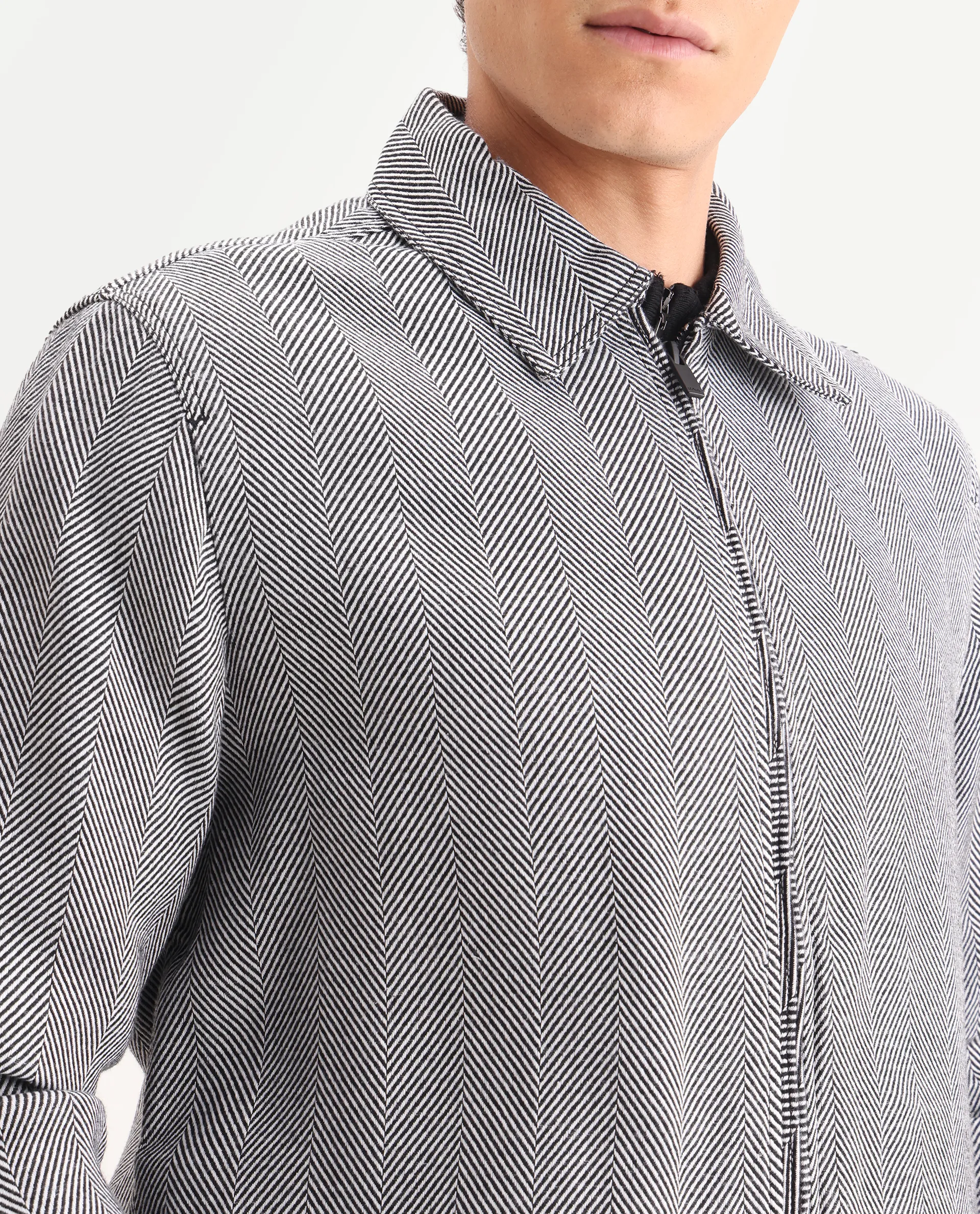 Rare Rabbit Men's Luha Black Polyester Blend Striped Print Regular Fit Full Sleeve Collared Shacket - Image 3