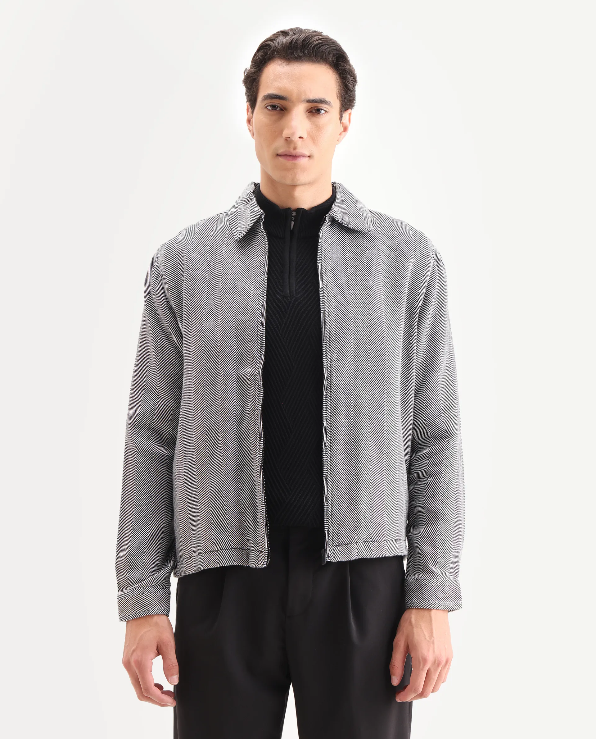 Rare Rabbit Men's Luha Black Polyester Blend Striped Print Regular Fit Full Sleeve Collared Shacket - Image 4