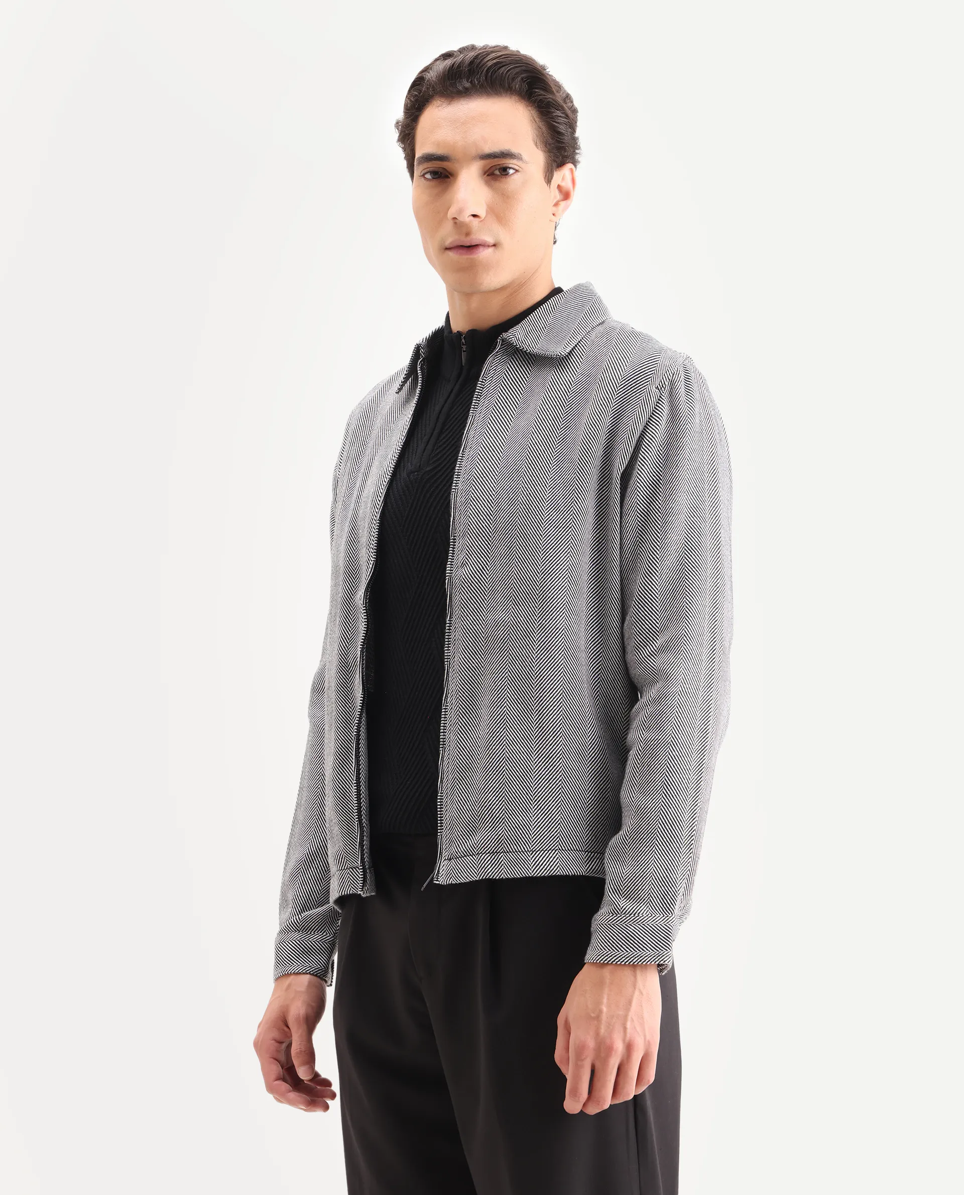 Rare Rabbit Men's Luha Black Polyester Blend Striped Print Regular Fit Full Sleeve Collared Shacket - Image 5