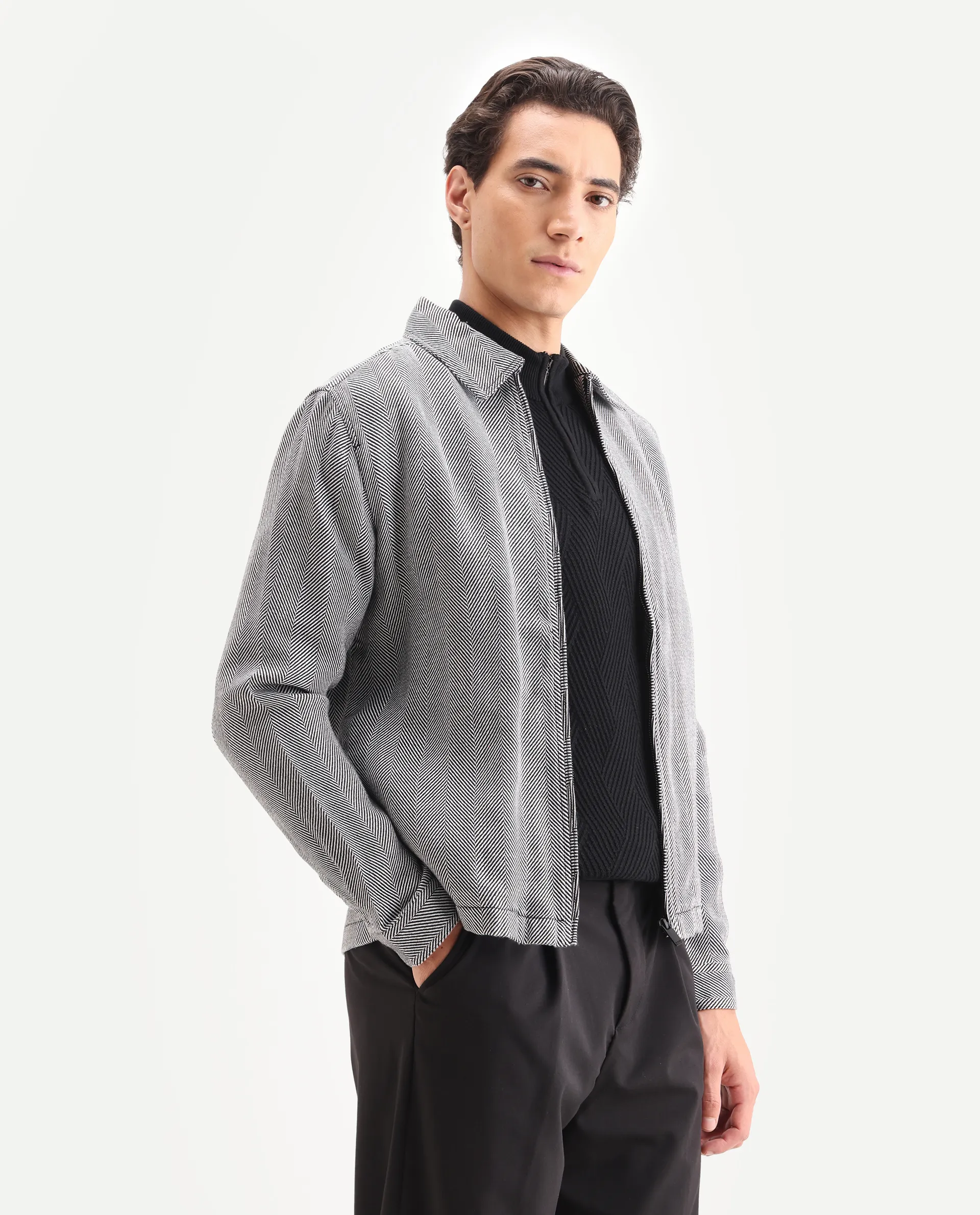 Rare Rabbit Men's Luha Black Polyester Blend Striped Print Regular Fit Full Sleeve Collared Shacket - Image 6