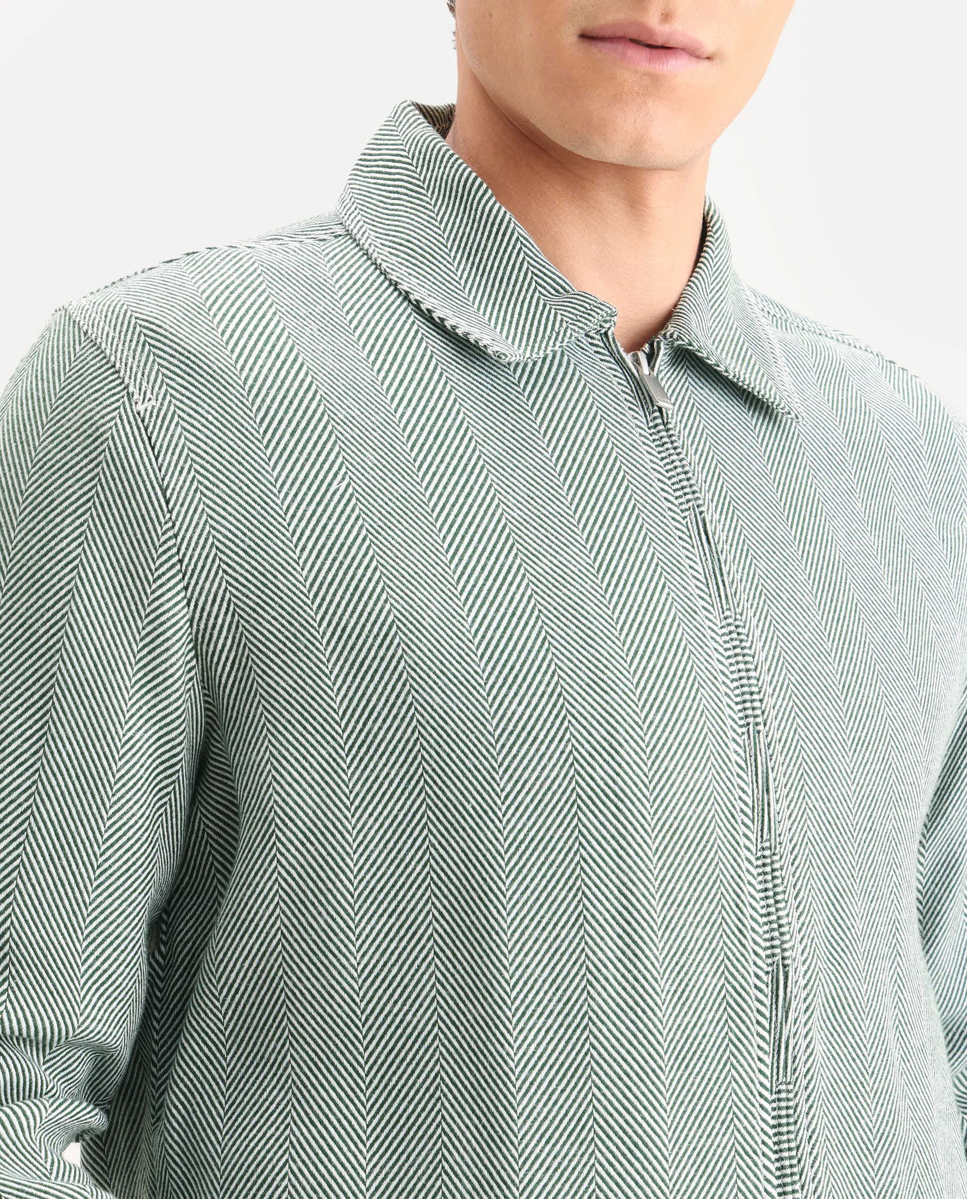 Rare Rabbit Men's Luha Green Polyester Blend Striped Print Regular Fit Full Sleeve Collared Shacket - Image 3