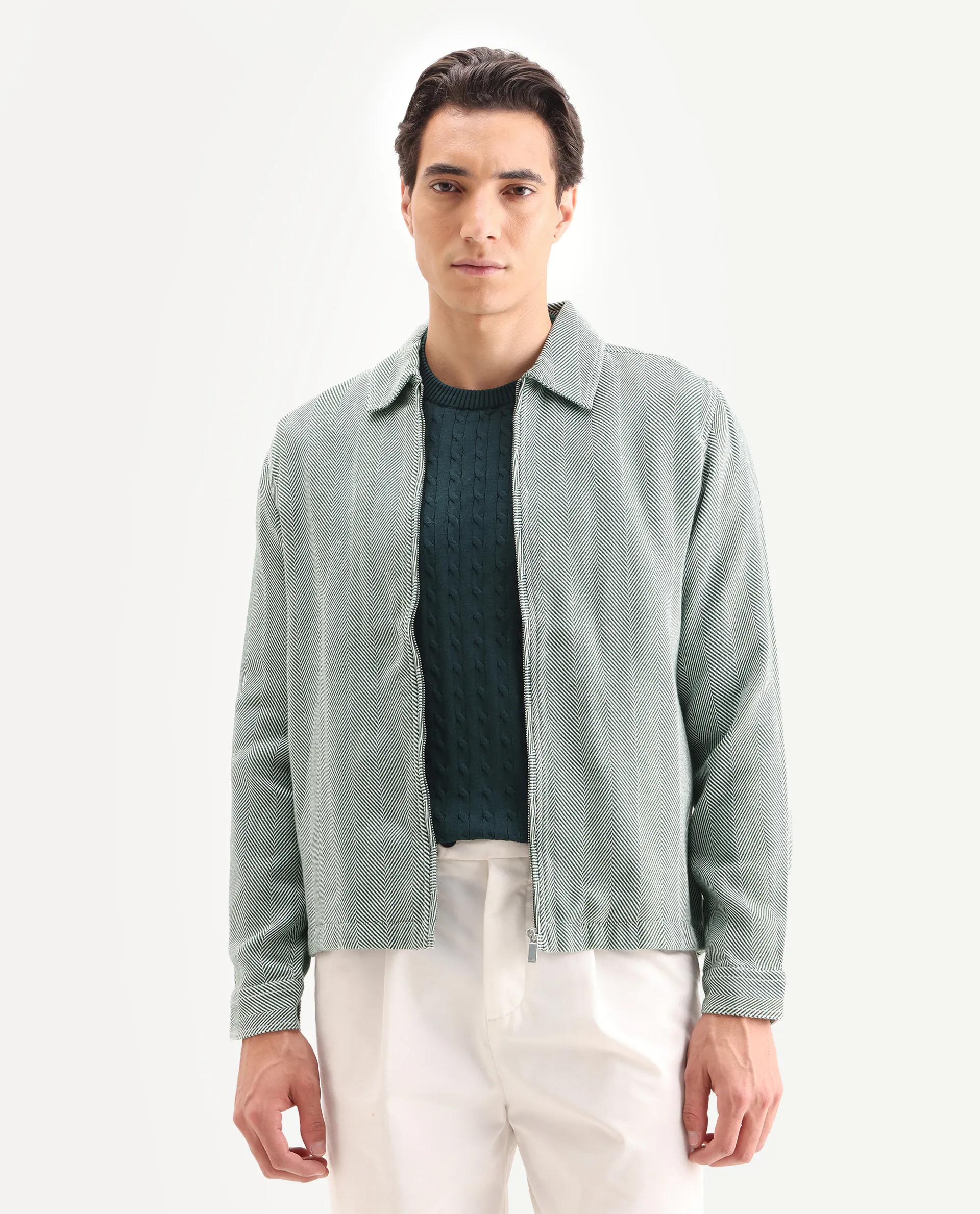 Rare Rabbit Men's Luha Green Polyester Blend Striped Print Regular Fit Full Sleeve Collared Shacket - Image 4