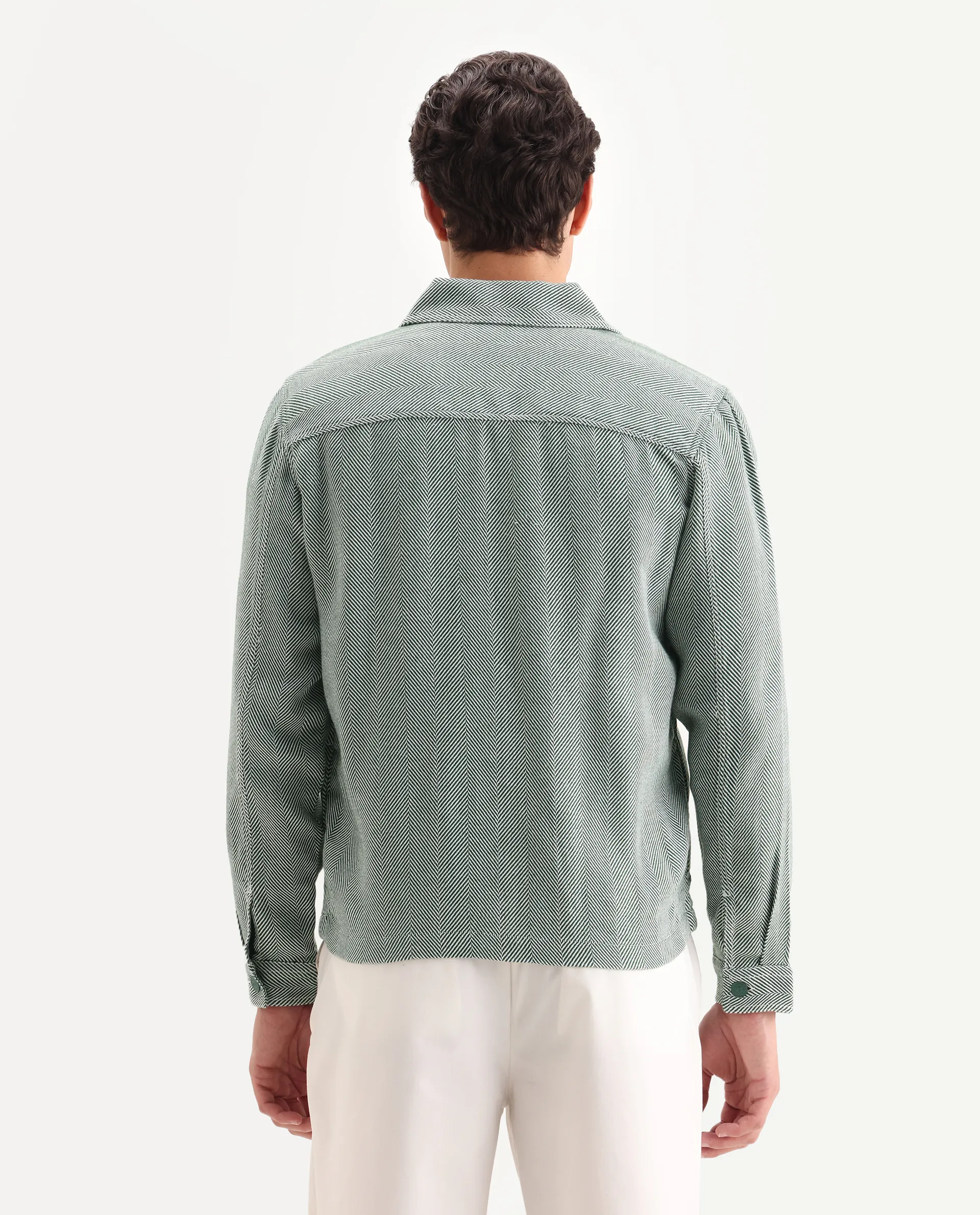Rare Rabbit Men's Luha Green Polyester Blend Striped Print Regular Fit Full Sleeve Collared Shacket - Image 7