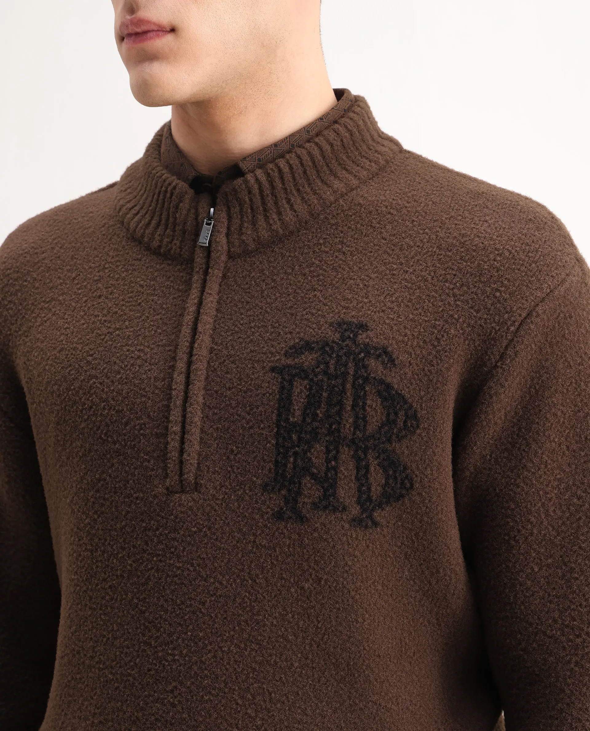 Rare Rabbit Men's Luke Dark Brown Cotton Plain Regular Fit Full Sleeve High Neck Sweater - Image 3