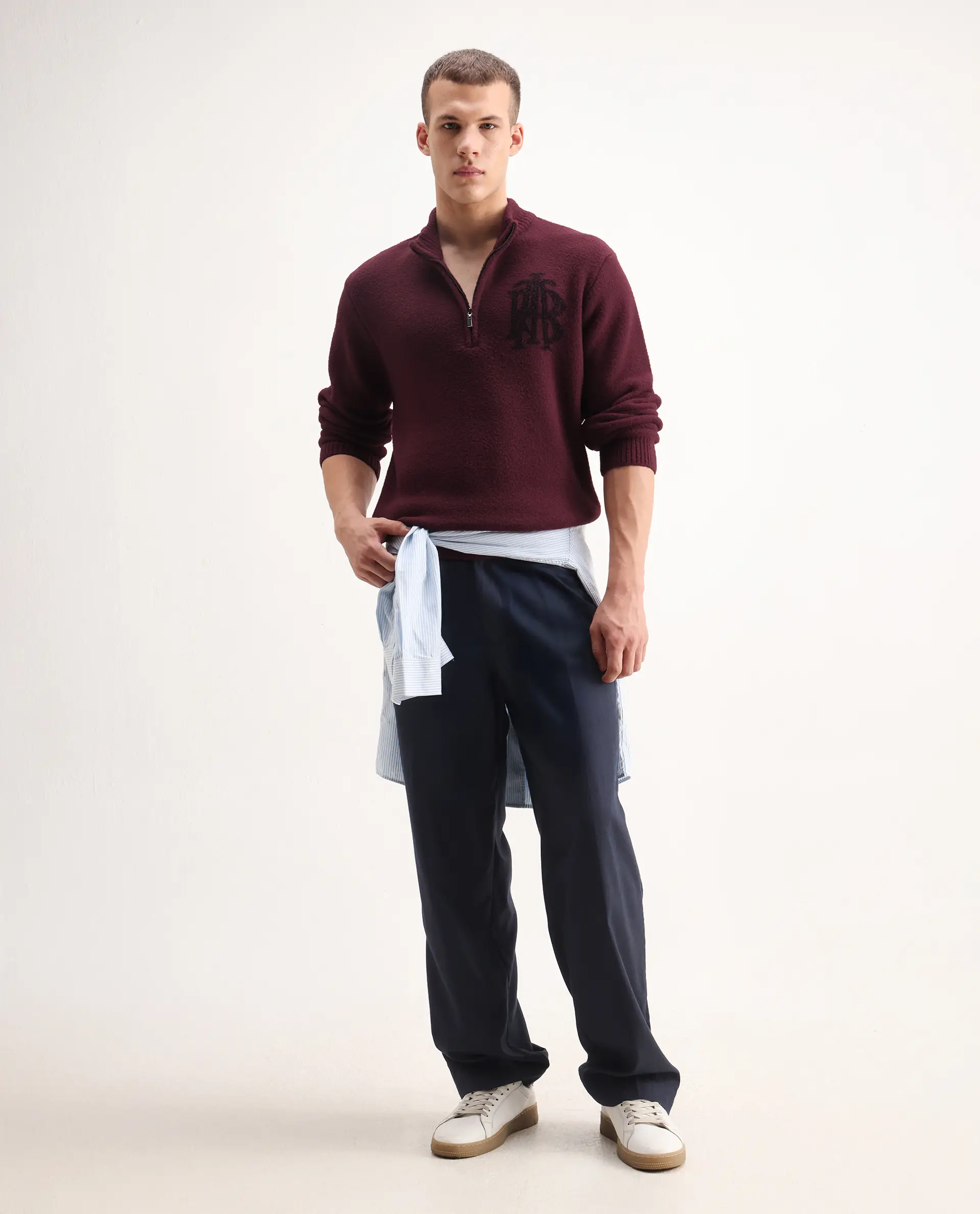 Rare Rabbit Men's Luke Dark Maroon Cotton Plain Regular Fit Full Sleeve High Neck Sweater - Image 2