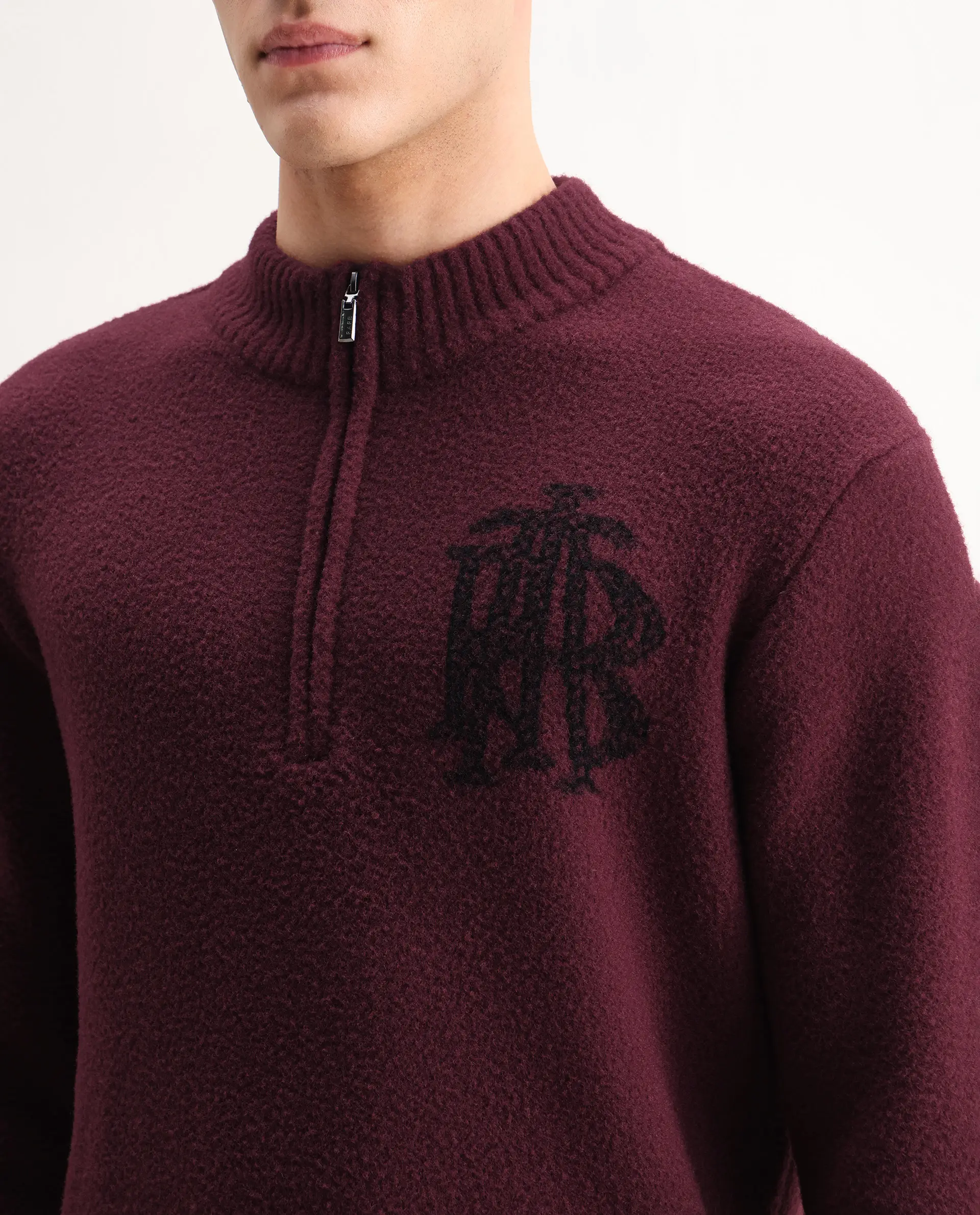 Rare Rabbit Men's Luke Dark Maroon Cotton Plain Regular Fit Full Sleeve High Neck Sweater - Image 3