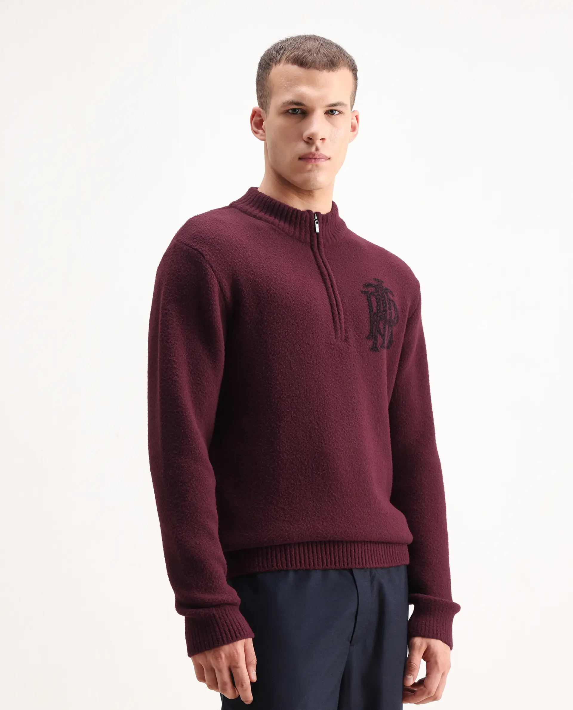 Rare Rabbit Men's Luke Dark Maroon Cotton Plain Regular Fit Full Sleeve High Neck Sweater - Image 6