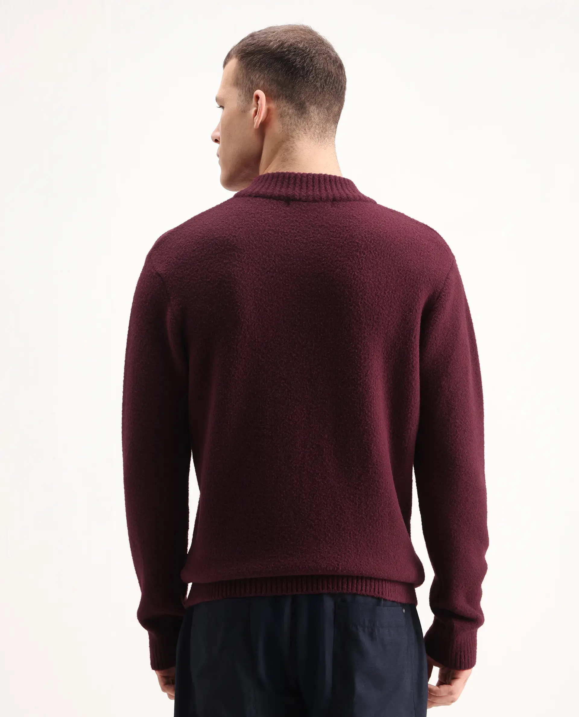 Rare Rabbit Men's Luke Dark Maroon Cotton Plain Regular Fit Full Sleeve High Neck Sweater - Image 7