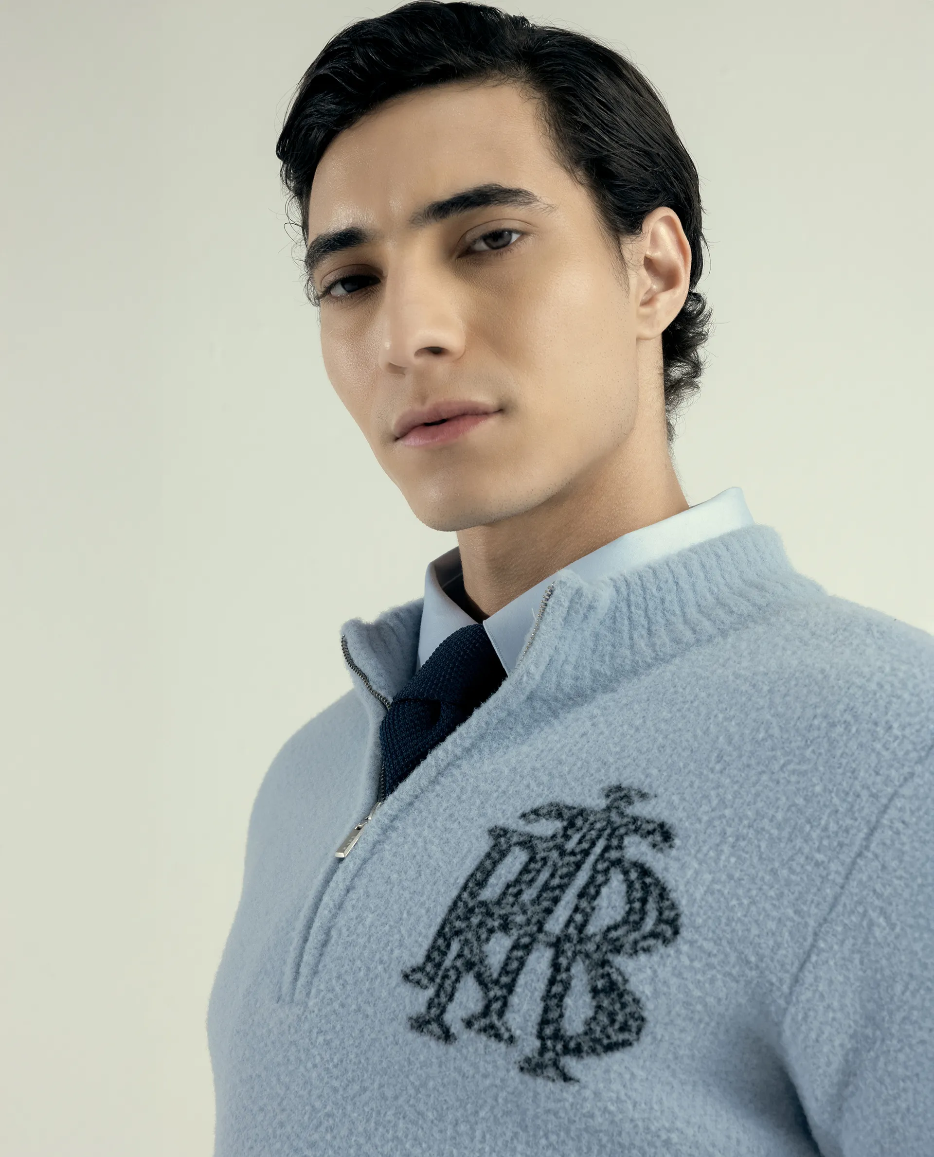 Rare Rabbit Men's Luke Pastel Blue Nylon Plain Regular Fit Full Sleeve High Neck Sweater - Image 3