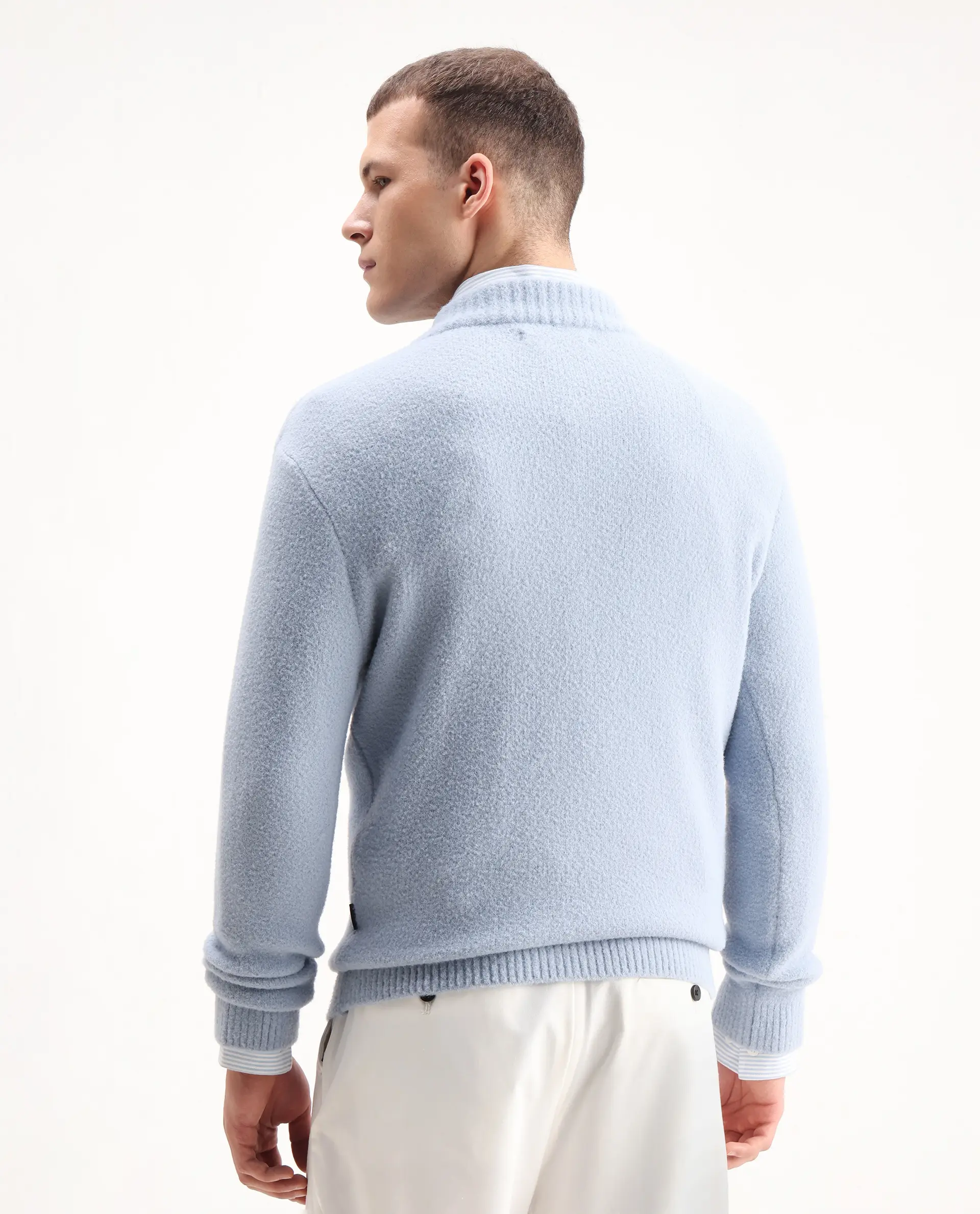 Rare Rabbit Men's Luke Pastel Blue Nylon Plain Regular Fit Full Sleeve High Neck Sweater - Image 8