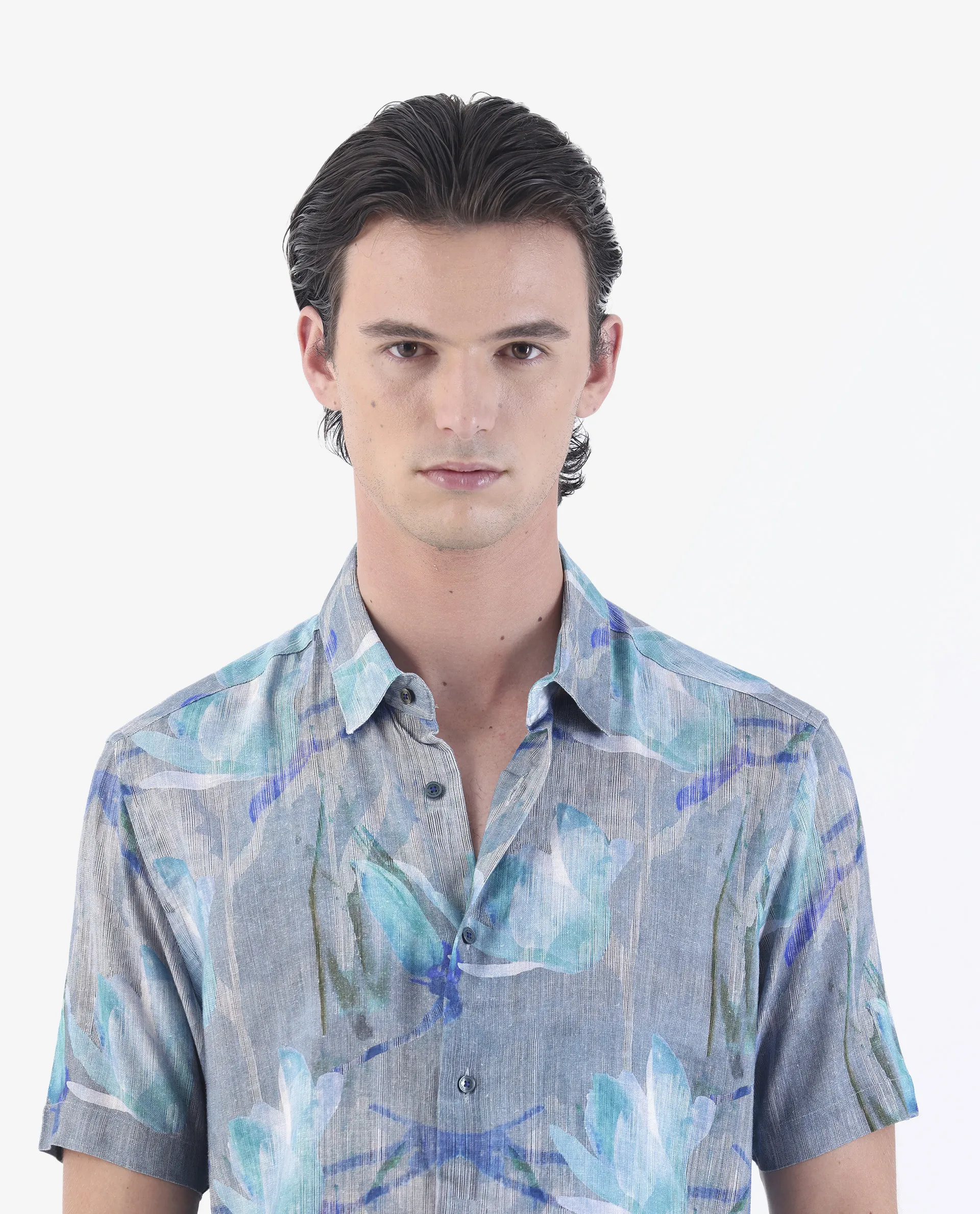 Rare Rabbit Men's Luken Blue 100% Linen Floral Print Regular Fit Half Sleeve Collared Shirt - Image 4
