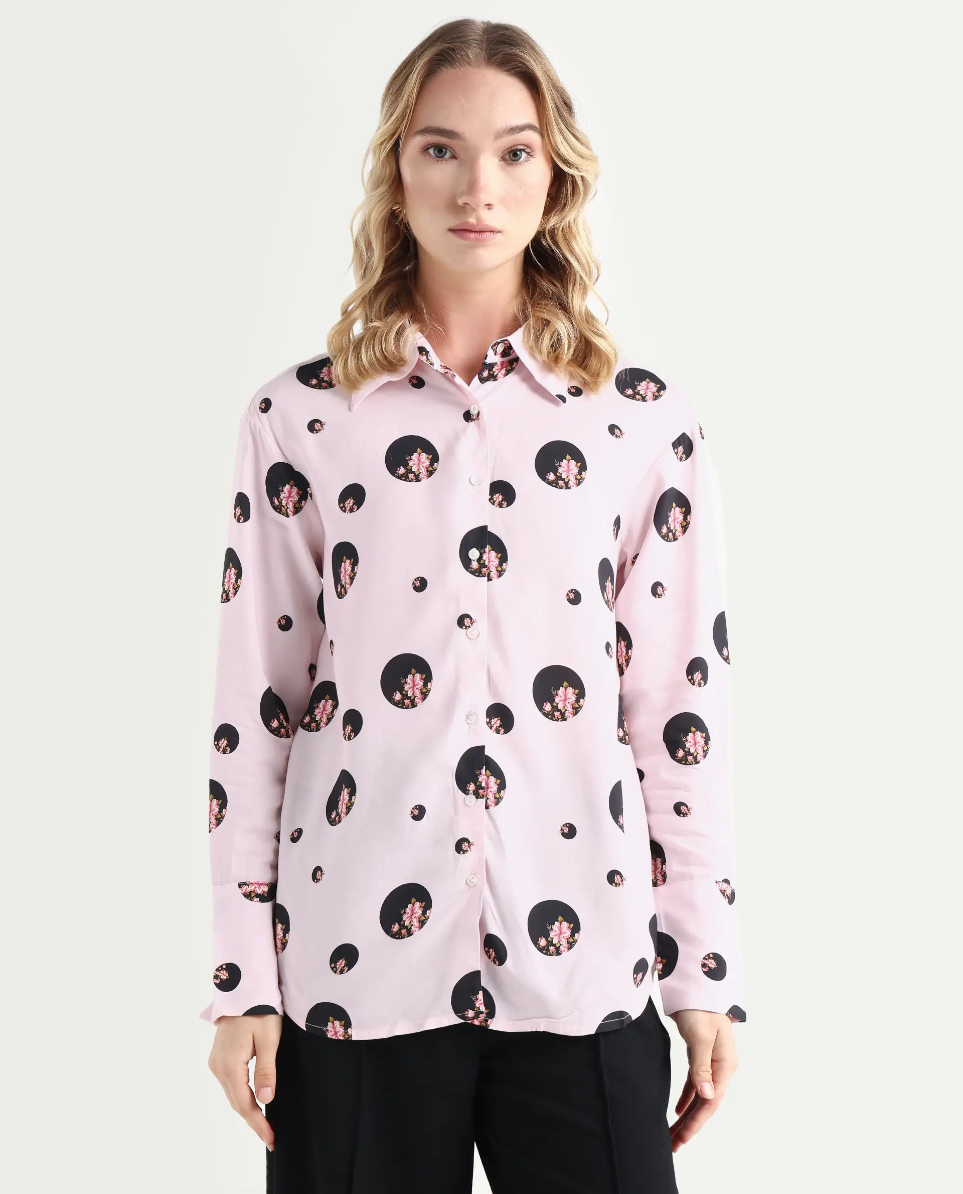 Rareism Women's Lumber Pink Polyester Spread Collar Floral Print Regular Fit Top - Image 3