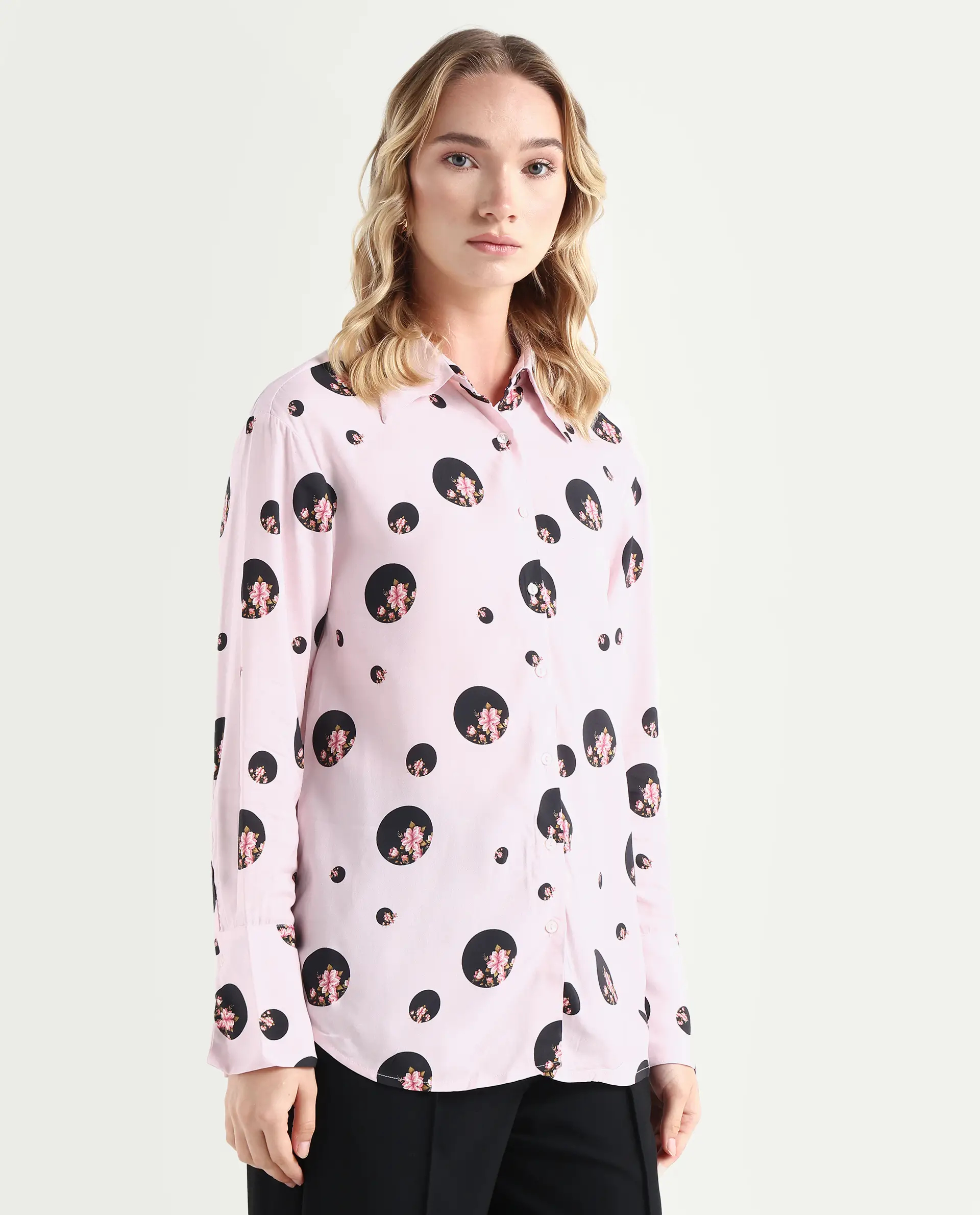 Rareism Women's Lumber Pink Polyester Spread Collar Floral Print Regular Fit Top - Image 6