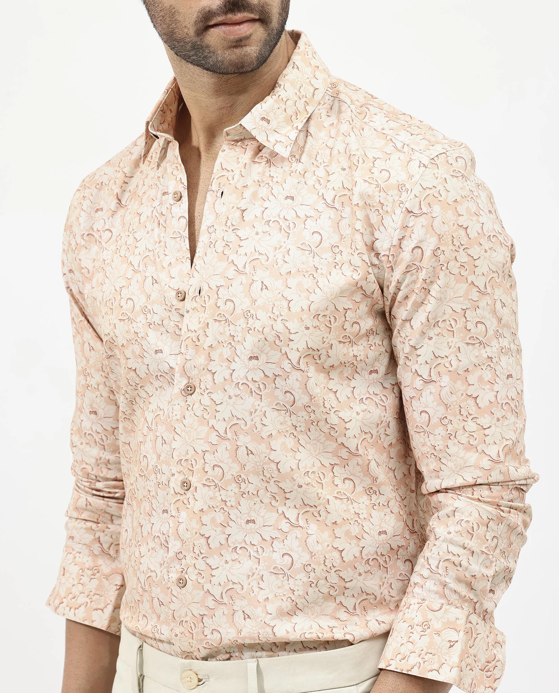 Rare Rabbit Men's Lume Dusky Orange Viscose Floral Print Regular Fit Full Sleeve Collared Shirt - Image 4